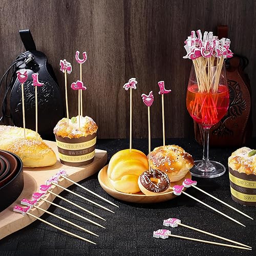 Miniatura 6 de 100 palillos de cóctel de vaquera para aperitivos, brochetas de bambú para bebidas del salvaje oeste, palillos de postre para cupcakes para fiesta