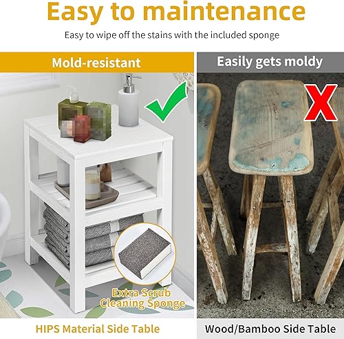 Miniatura 4 de DWVO Estante esquinero de 3 niveles de madera de polietileno resistente al agua, estante de baño para organizar mesita de noche rectangular, mesa