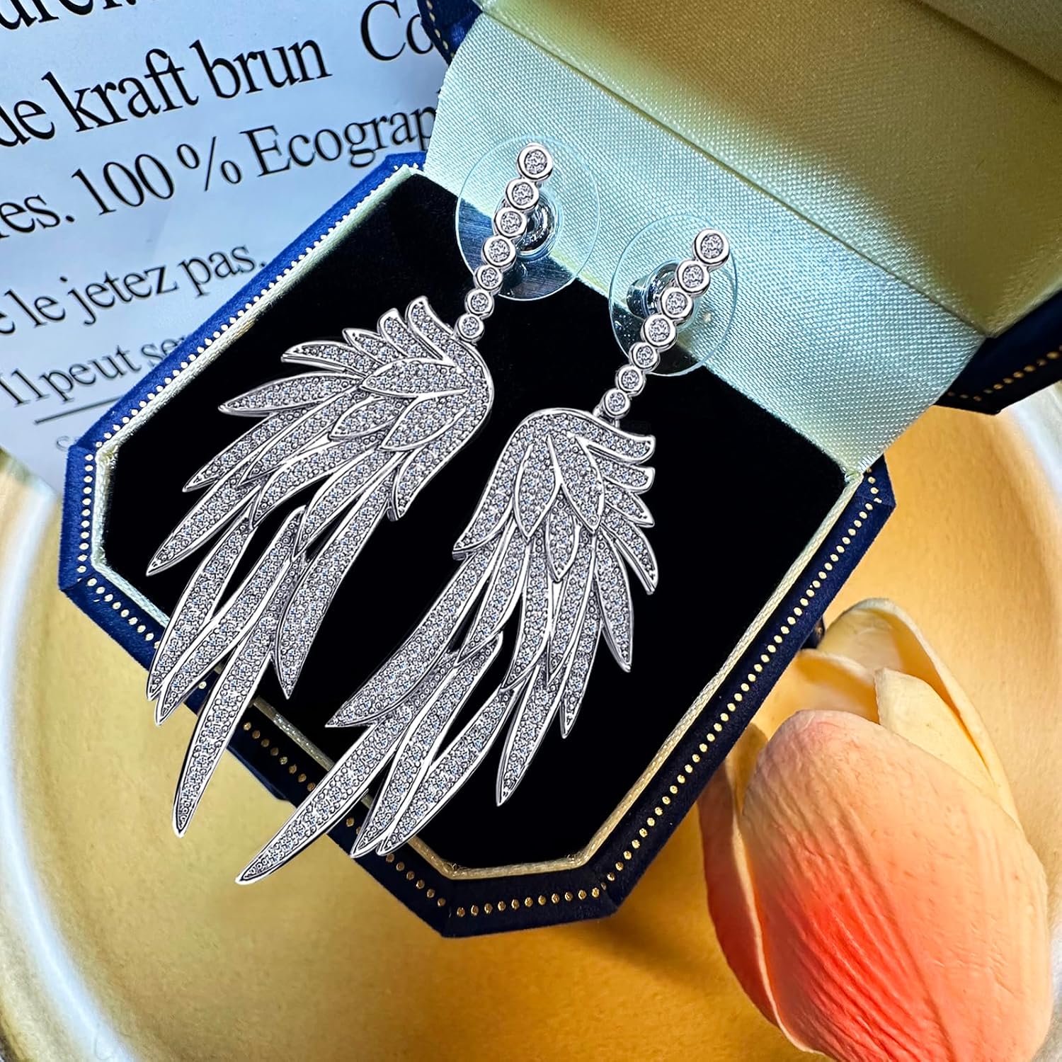 S925 Sterling Silver Post Dangle Drop Angel Wings Earrings for Women Cubic Zirconia Crystal Guardian Angle Dangling statement Earrings for Wife Mom Her - Image 6