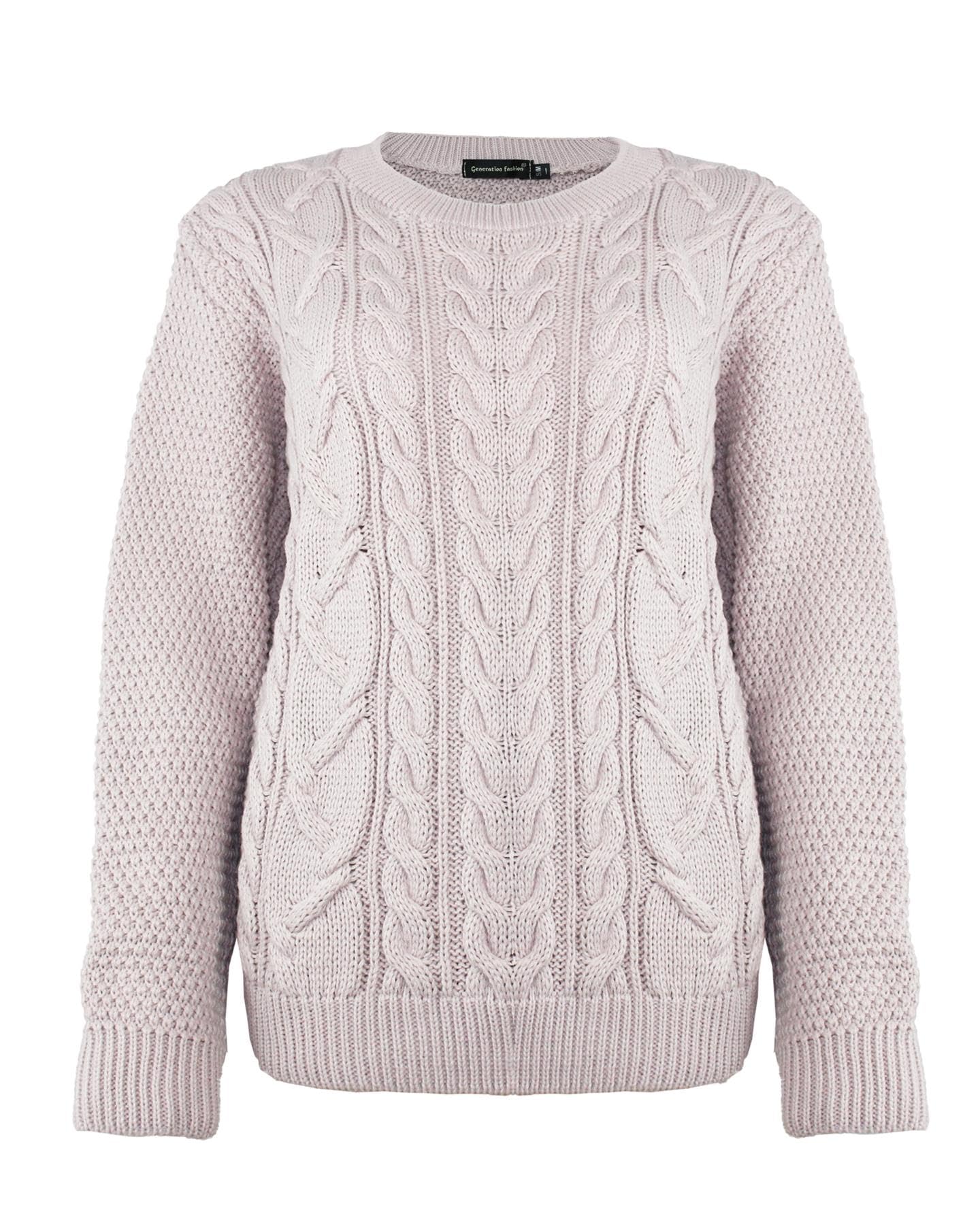Generation Fashion New Women Ladies Crew Neck Knitted Cable Long Sleeve Warm Chunky Sweater Formal Everyday Casual Knitwear Jumper Tops Pullover [Nude,ML]