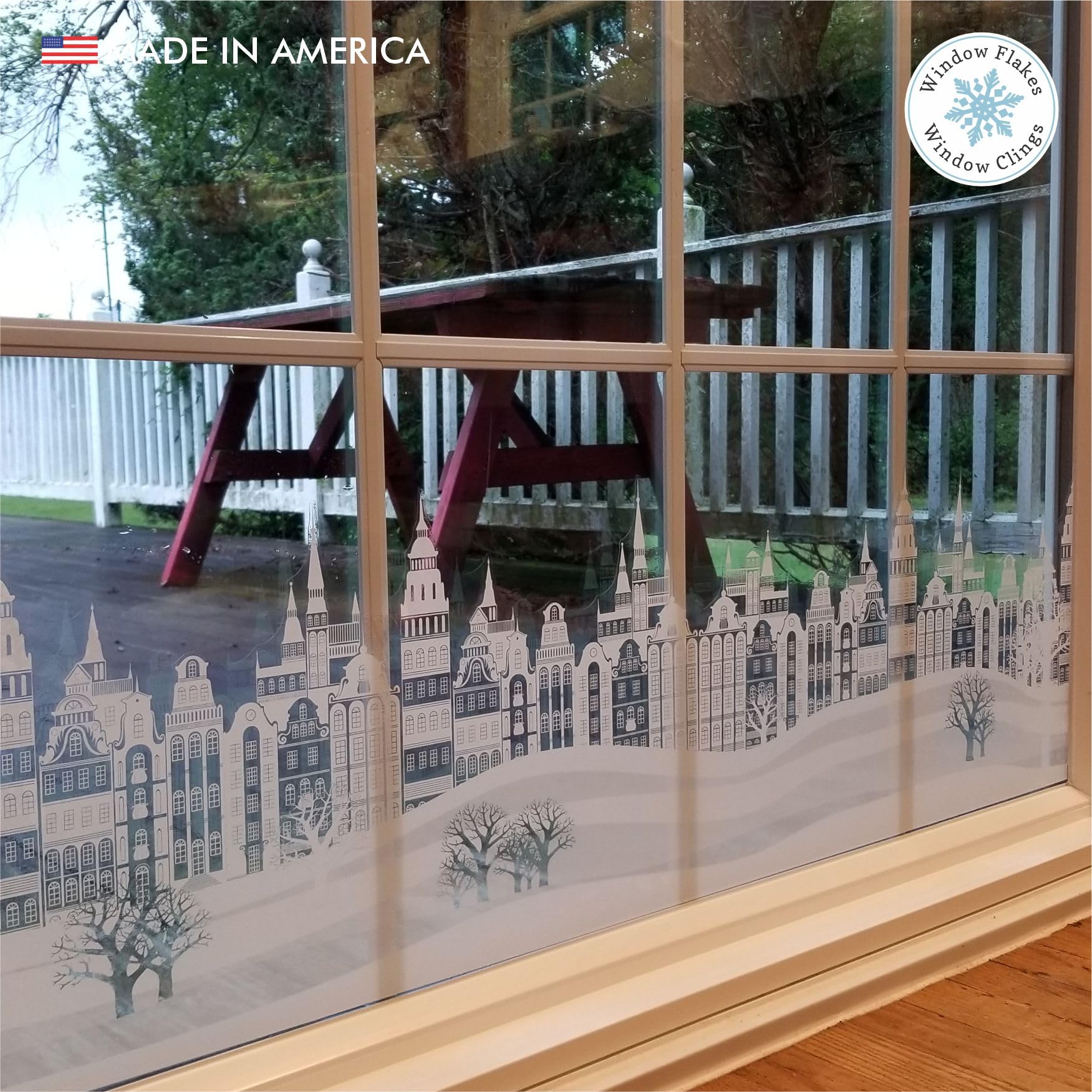 Décoration de fenêtre de Noël – Paysage urbain – Décorations de fenêtre de Noël – Autocollants réutilisables non adhésifs pour fenêtre et porte