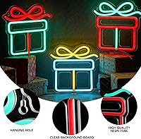 Vista 3 de ROCEEI 3 letreros de neón de Navidad, caja de regalo de luces de neón, barra de pared LED USB, decoración de sala de estar para fiesta de invierno