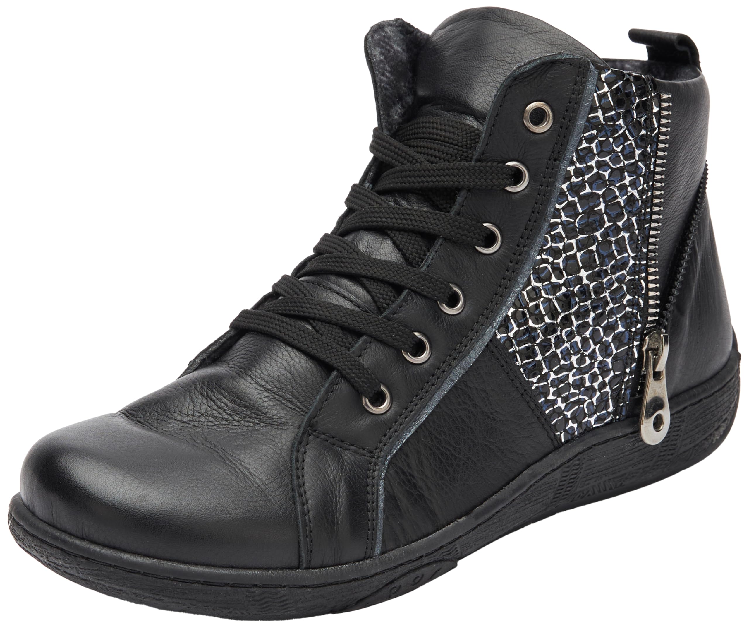 Andrea Conti Women's Lace-Up Trainers, Black Silver, 8 UK