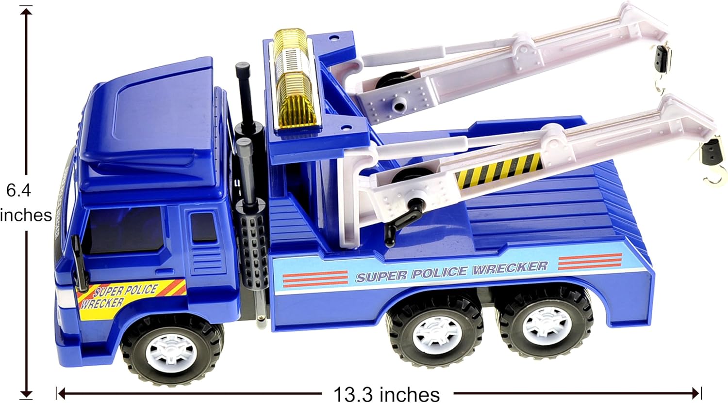 PowerTRC Police Tow Truck Toy for Boys Ages 3-5 | 13 inch Push & Go Realistic Friction Powered Wrecker with Working Winch Adjustable Double Hook Christmas Toy Gift