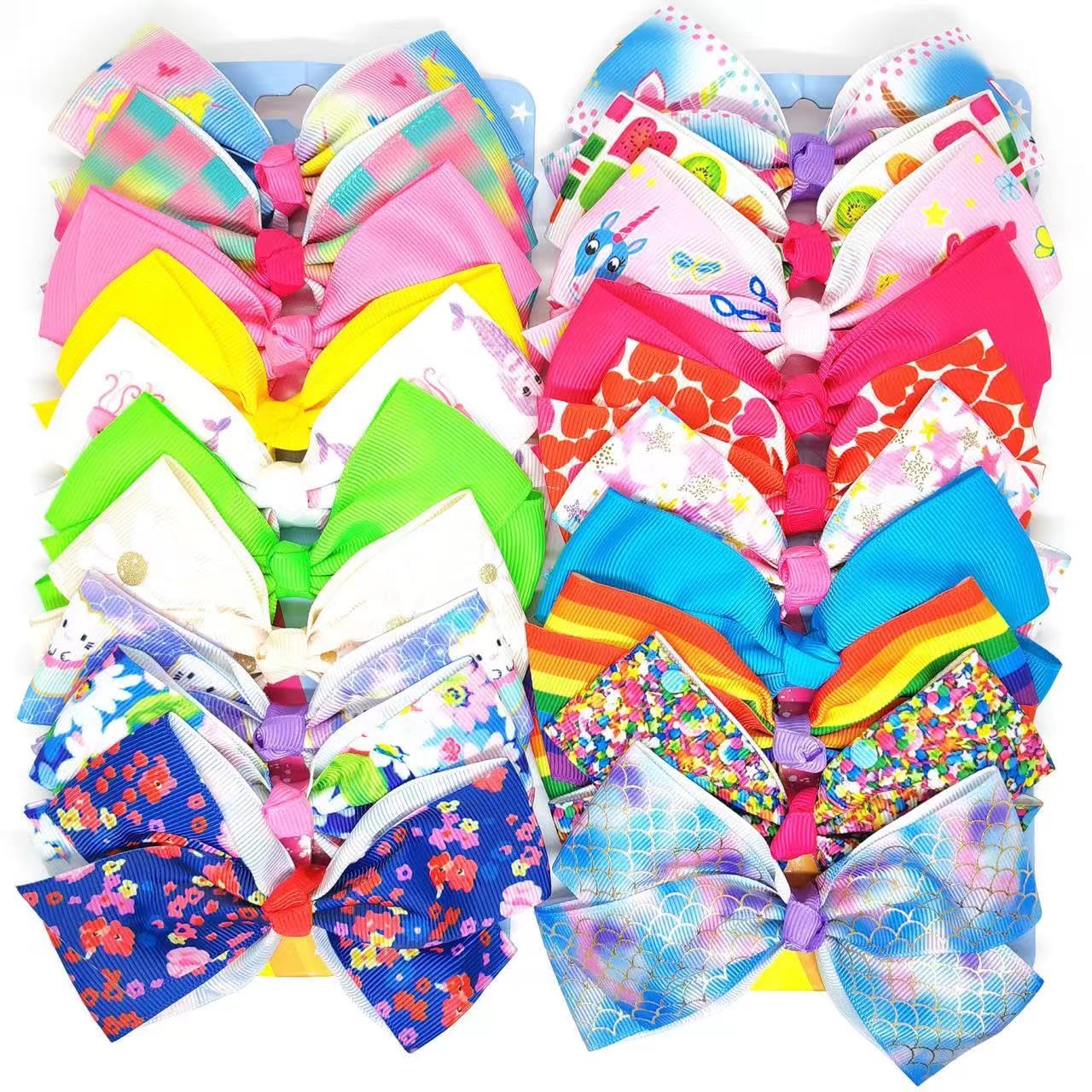 20PCS 5 Inch Hair Bows for Girls Colorful Rainbow Heart Hair Bows Grosgrain Ribbon Hair Bow With Alligator Clips Hair Accessories for Little Girls