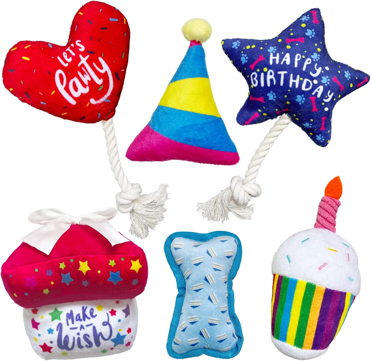 Wagever Dog Birthday Toys - 6 Pack Puppy Toys for Small and Medium Dogs - Plush Squeaky Crinkle - Cute Dog Birthday Gift