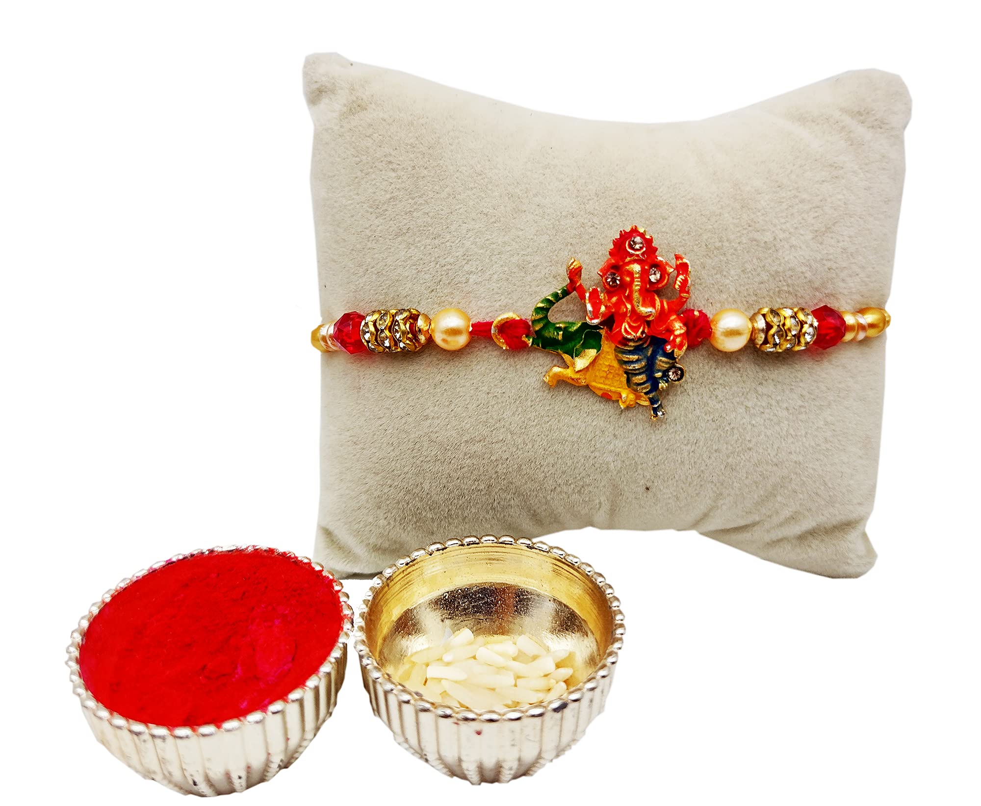 brown leaf � Beautiful Premium Ganesha Design Fancy Rakhi Raksha Bandhan Gift Band Moli Bracelet Wristbands Stone Designer Rakhi Combo for Brother bhaiya (Set of 1)