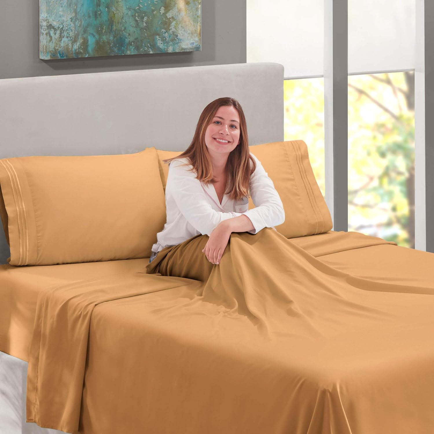 Nestl Bed Sheet Set – Easy Care – 1800 Collection - Flex Top King Size - Mocha Light Brown