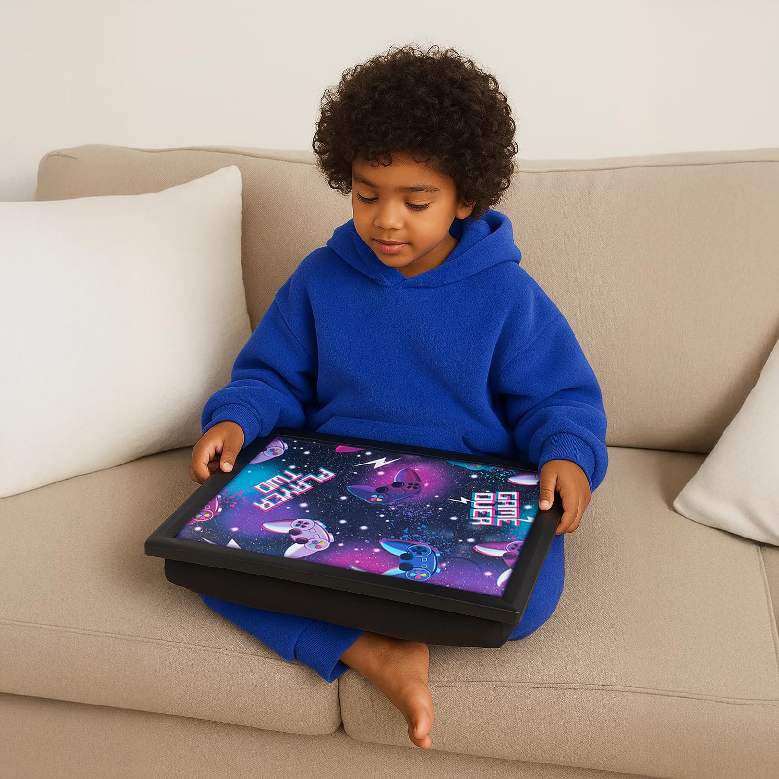 OHS Lap Trays with Bean Bag Cushion, Gaming Large Padded Lap Tray with Cushion Kids Adults Dinner Trays on Laps Suitable for Work Food Studies TV Sofa or Bed, Neon