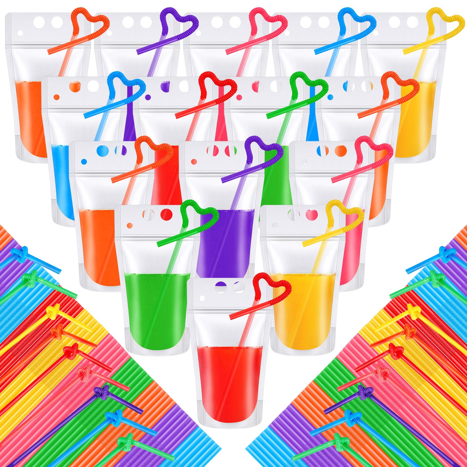 Photo 1 of Tessco for you 1000 Pcs Plastic Drink Pouches with Straws - 17 oz Transparent
