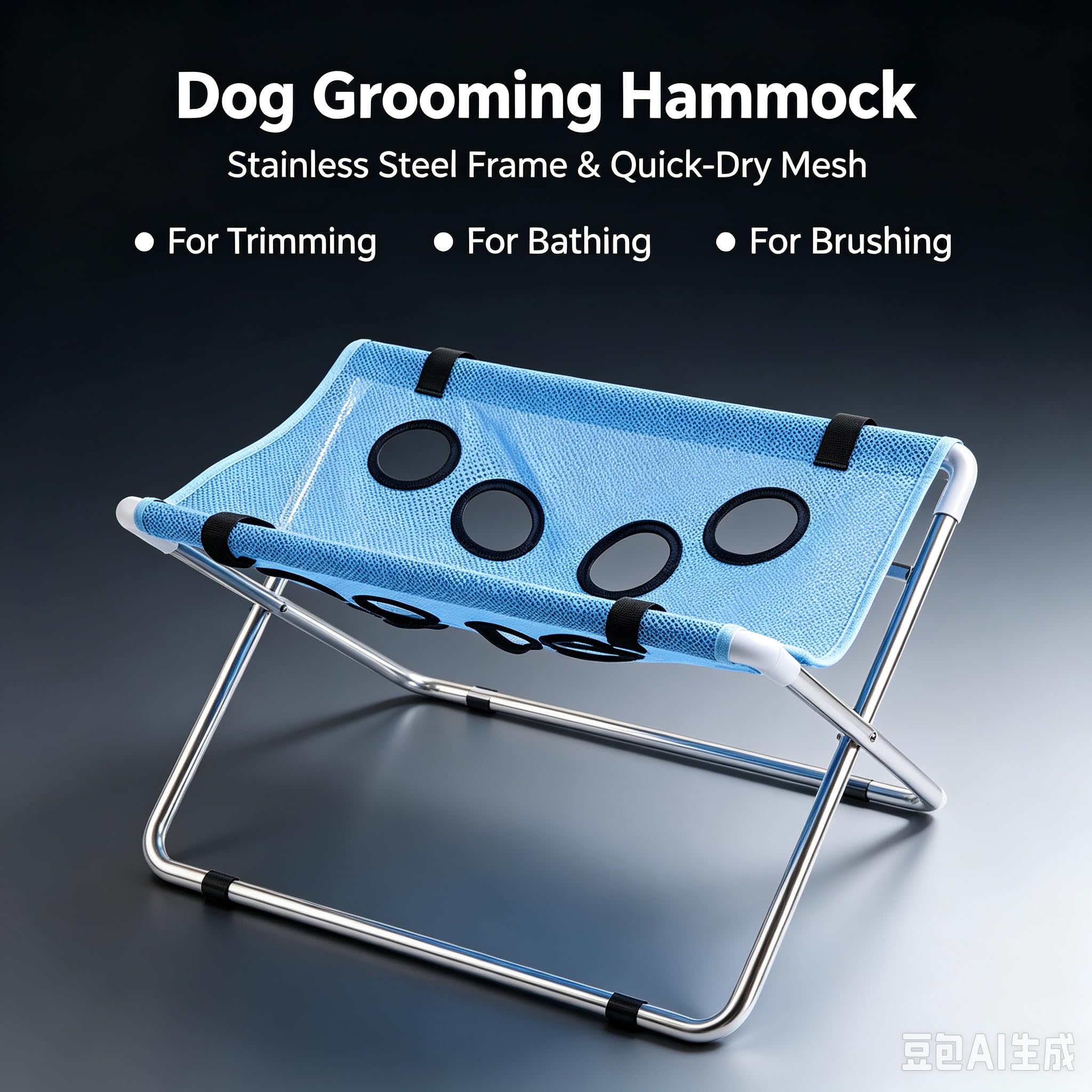 Tierpflege Hängematte mit Gestell, 8-Loch-Design, 60x33x40cm, Blau | Faltbares Edelstahlgestell, Für Katzen & Kleine Hunde, Bis 10 kg Tragkraft, Atmungsaktives Netzgewebe, Krallenschneiden