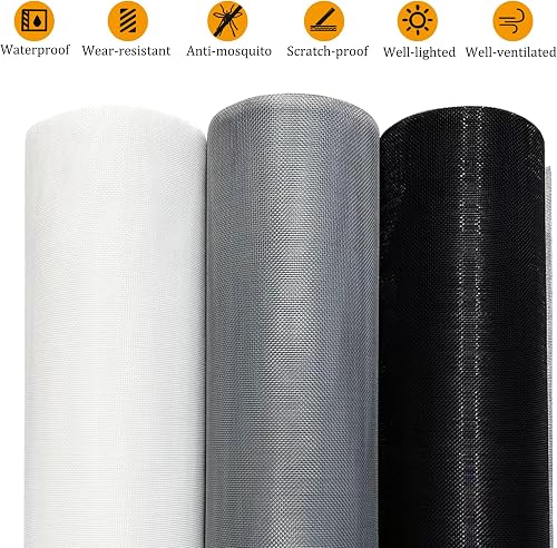 GLQ Mosquito Net Fibreglass Mesh for Windows, 120 x 250 cm, Replacement Tarpaulin, UV Resistant Net for Window and Door Mosquito Nets Cuttable Roll-Black (White) - 3