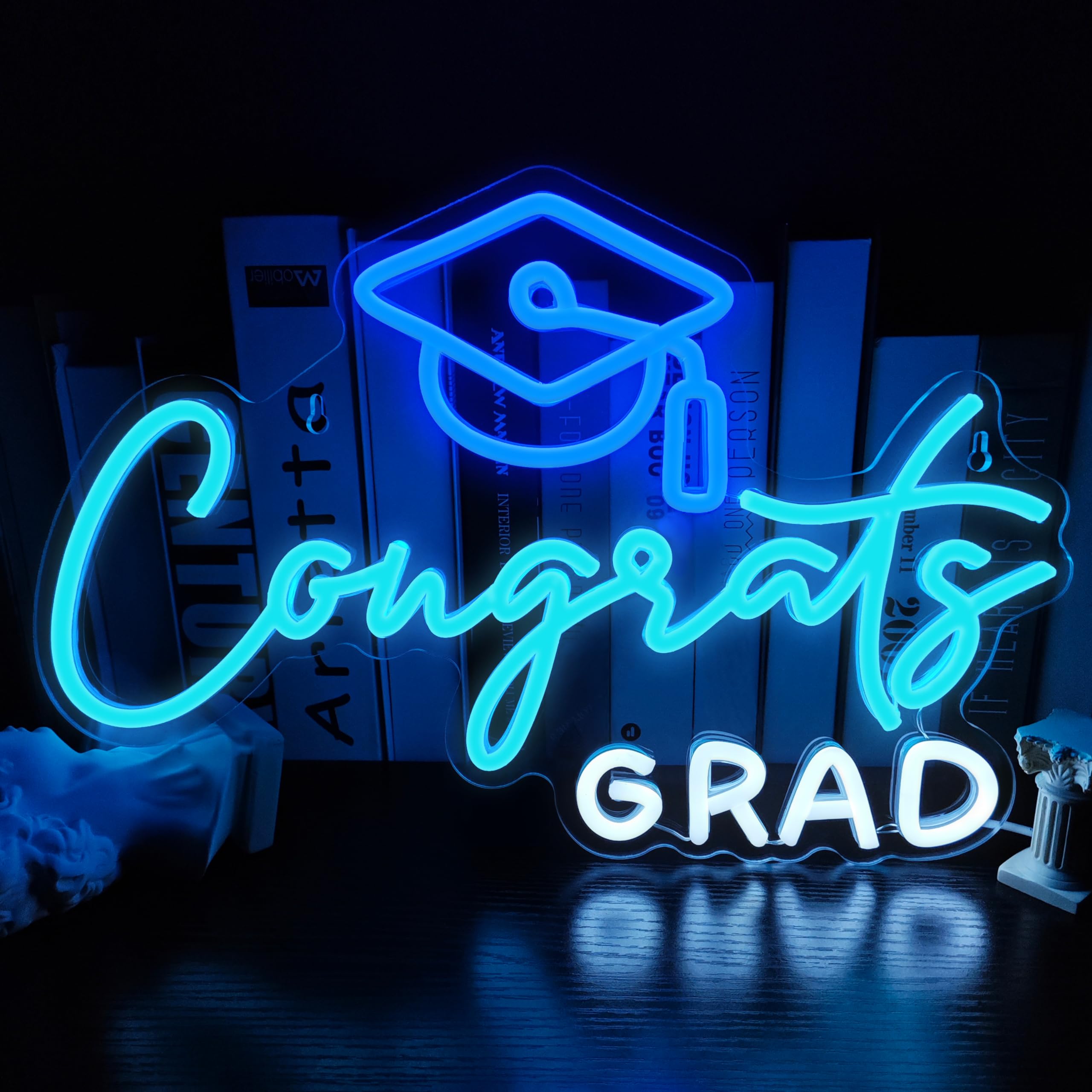 Photo 1 of Congrats Grad Neon Sign Dimmable letters Neon Signs Congrats Led Neon Light for Class Room Birthday Event Party Backdrop Congratulations Graduation Decoration Gift for Graduates