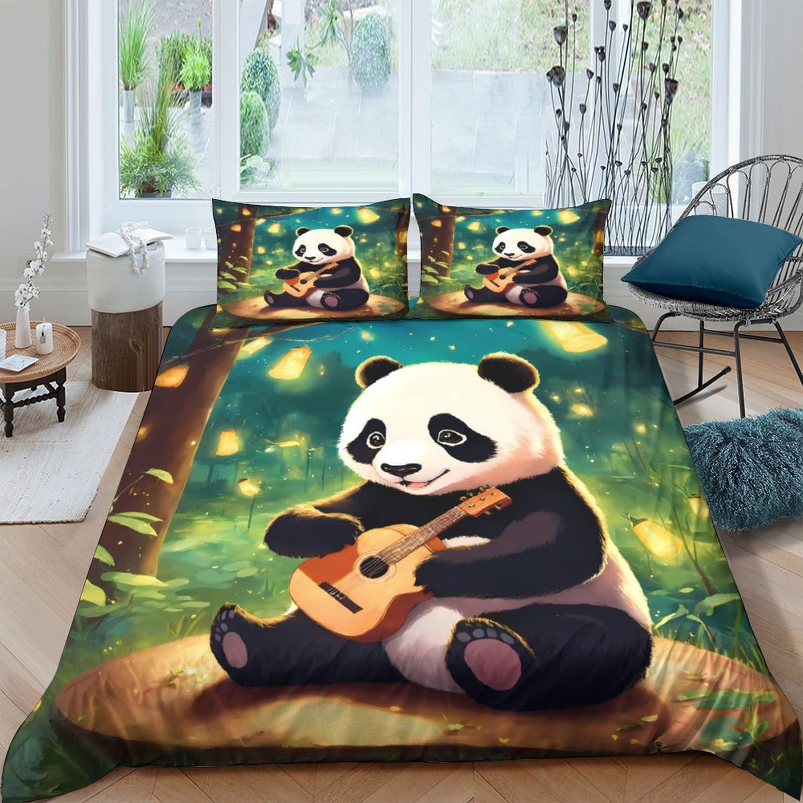 Ctjqhvkz Style-5 3D Printed Panda Playing Guitar Fitted Sheet Microfiber Soft Bed Cover Forest Animal Pattern For Bedroom Dorm Mattress Decor Single（135X200cm）
