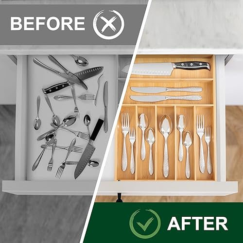 Miniatura 5 de Bellsal Organizador de utensilios naturales de 12.5 pulgadas, organizador de cubiertos para cajón, soporte de utensilios, organizador de cubiertos,