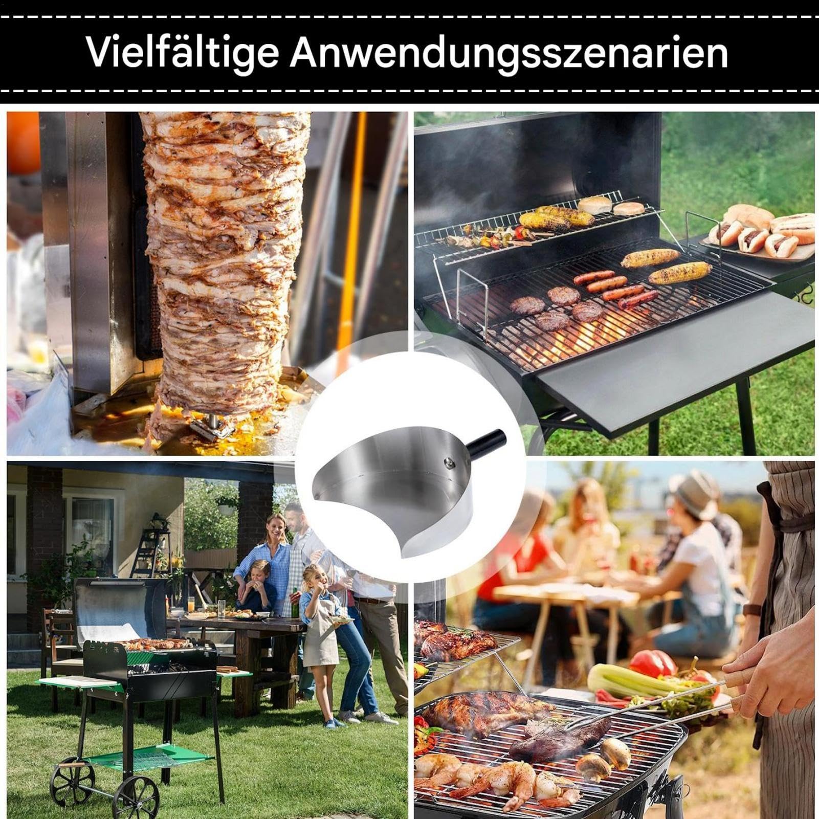 Generisch Meat Catcher Pan, Stainless Steel Barbecue Shovel, 3.15in Handheld Rotisserie Catcher, Shawarma Machine, Doner Kebab Grill, BBQ Cooking Tool for Meat Collection