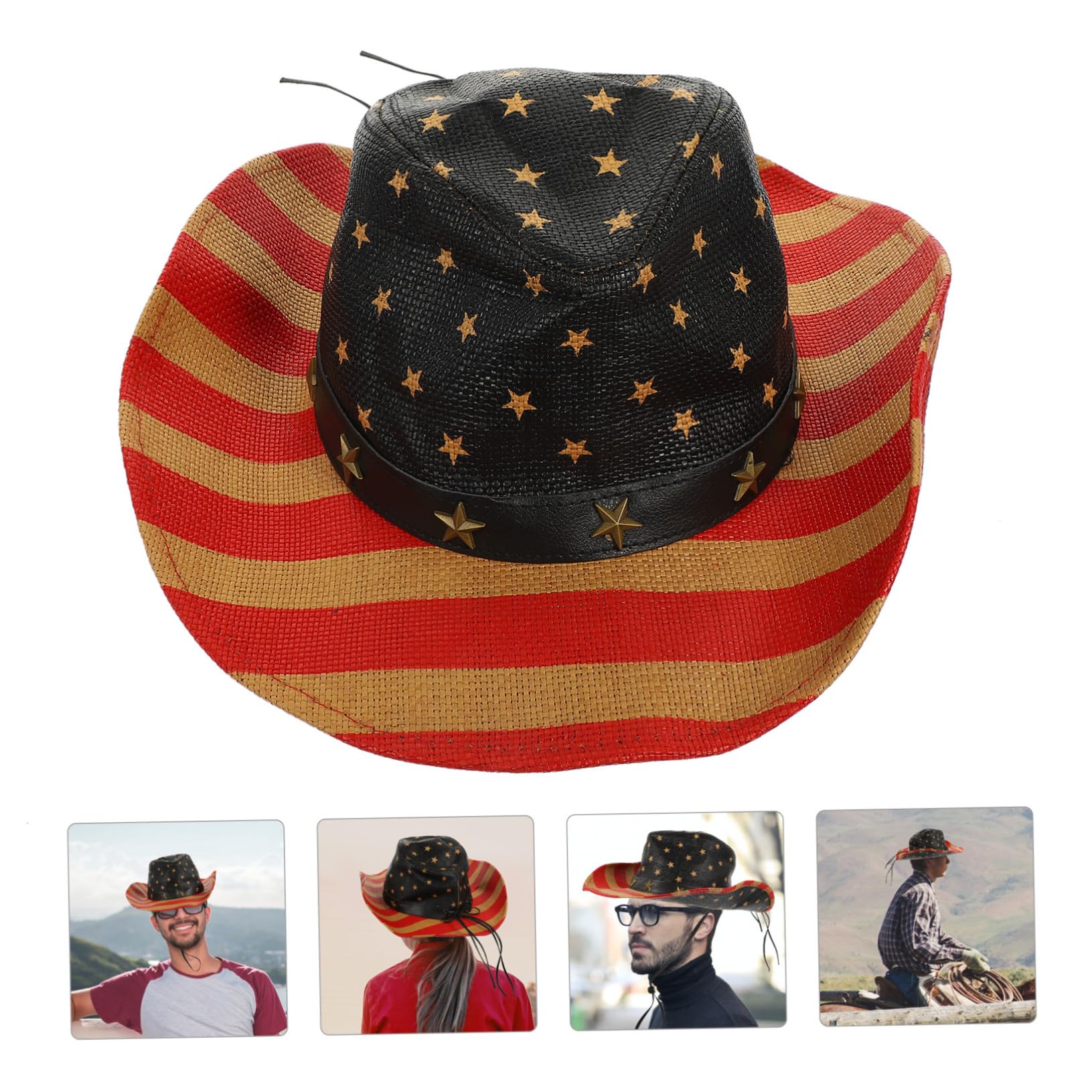 Western Cowboy Hat with American Flag Patriotic Straw Festival Hat for Men And Women for Dance Drama Picnics And Barbecues
