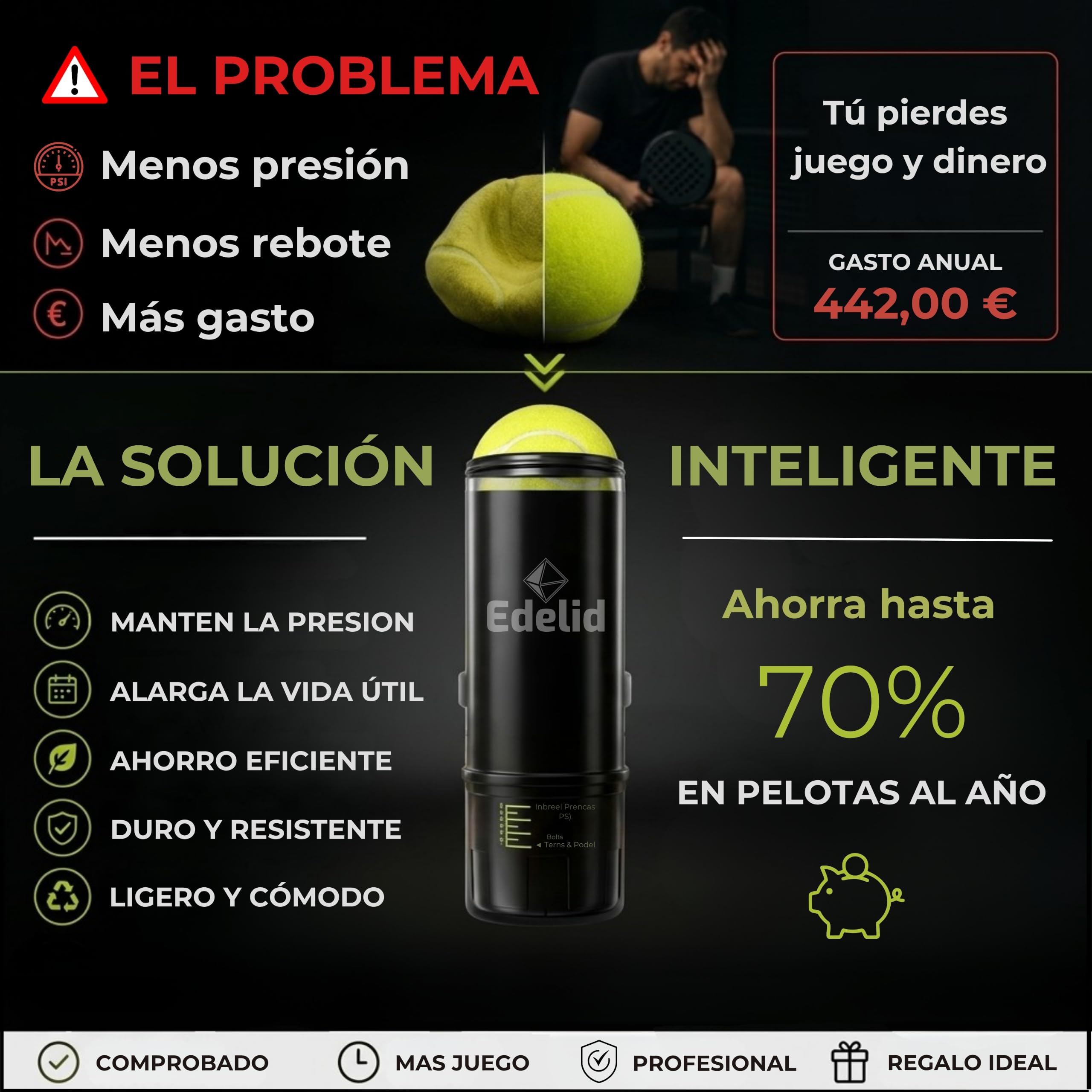 Presurizador Pelotas Padel y Tenis Ultra-Resistente