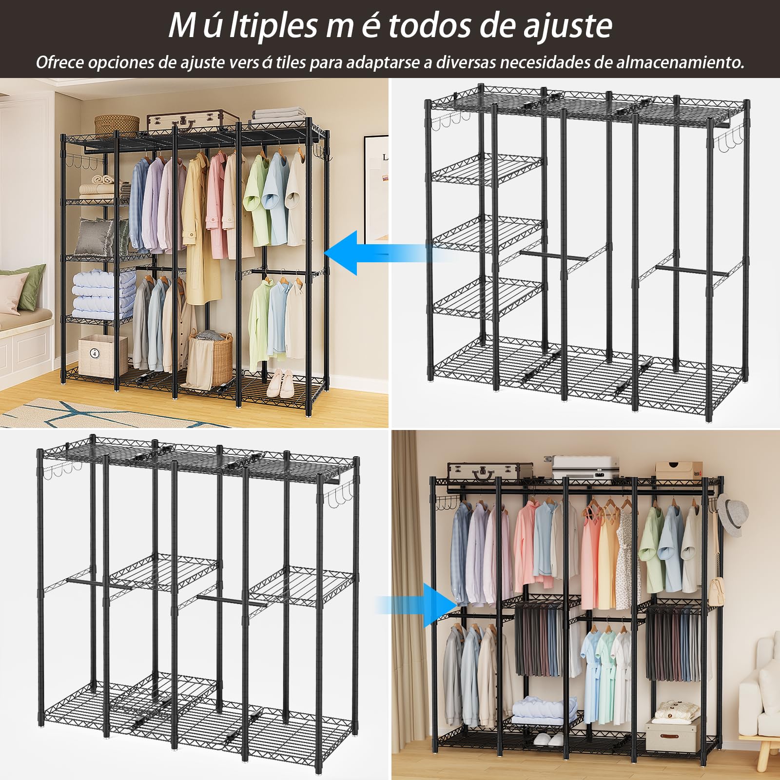 AQRA Perchero Burro Ropa, Percha Resistente de 4 Capas, Con Versión de Malla Para Colgar Pantalones, 193.5 * 43.5 * 195cm, Capacidad de Carga Máxima 1300 Libras (negro)