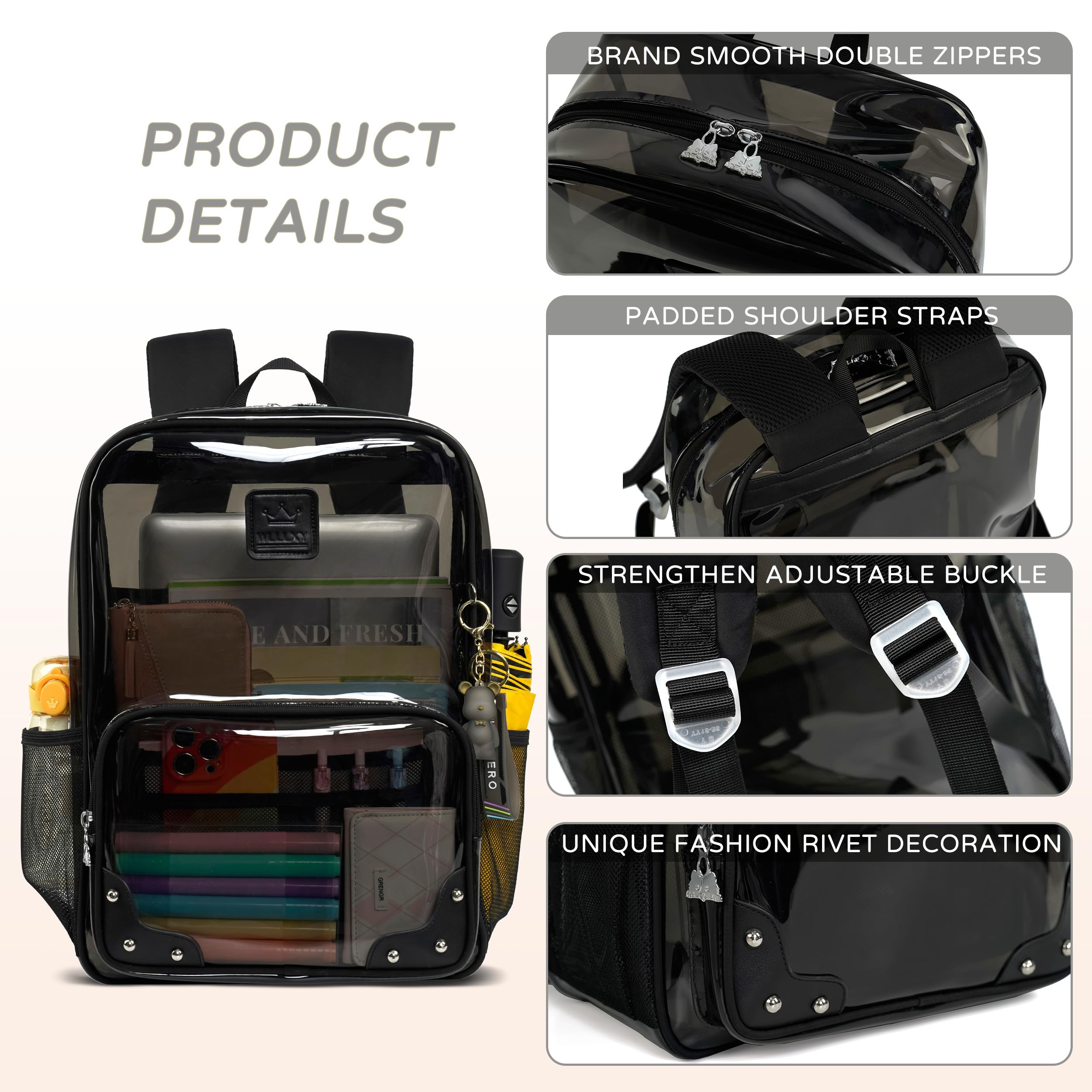Caoroky knight Zaino trasparente resistente TPU trasparente College Laptop Zaini Vedere Attraverso Donne Uomini Ragazze Scuola Libro Bag