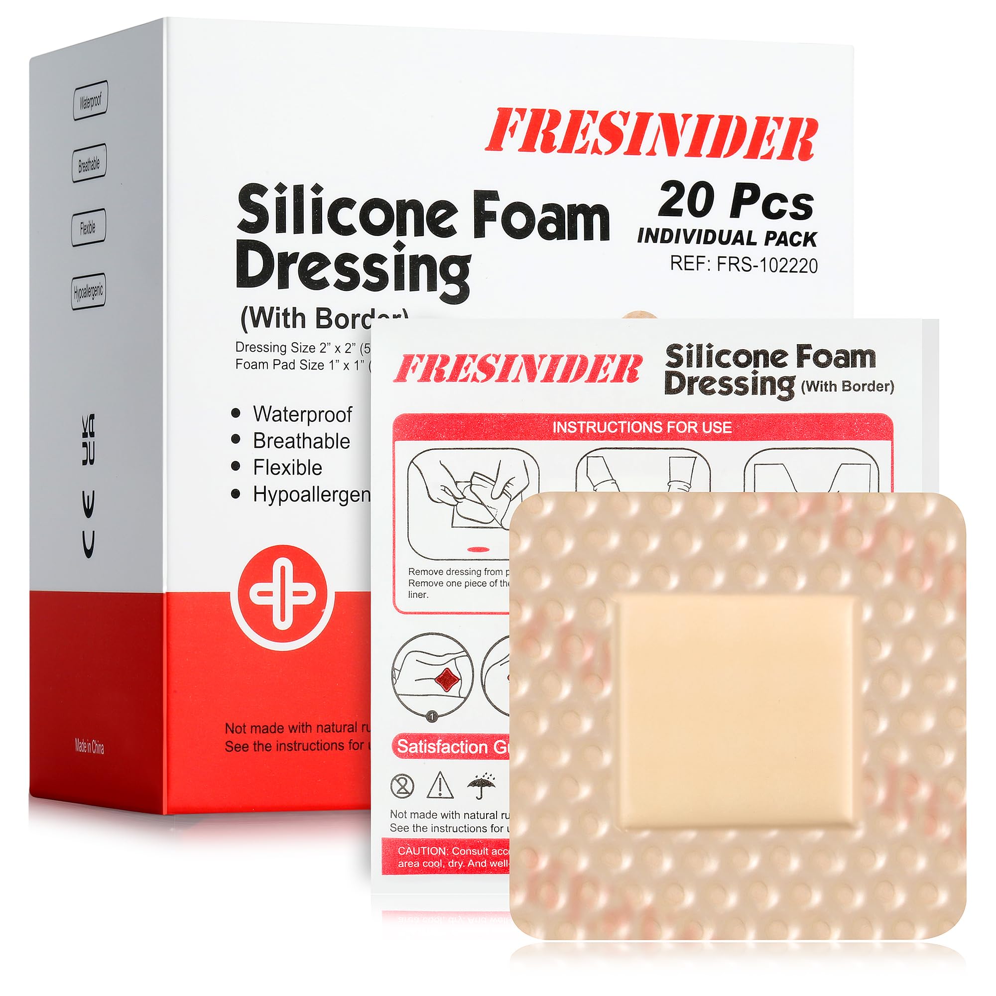 Sponsored Ad - FRESINIDER Silicone Foam Dressing with Adhesive Border – Wound Dressing Bandage – Silicone Foam Pad – Pack of 20 – 2 x 2 Inches Large Waterproof Bandages – Self Adhesive Wound Care and Dressings