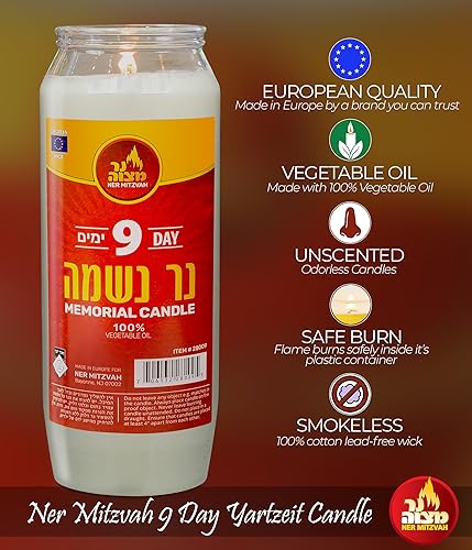 Miniatura 2 de Ner Mitzvah Vela Yartzeit de 9 días, paquete de 10 velas Kosher Yahrtzeit Memorial y Yom Kippur en soporte de plástico