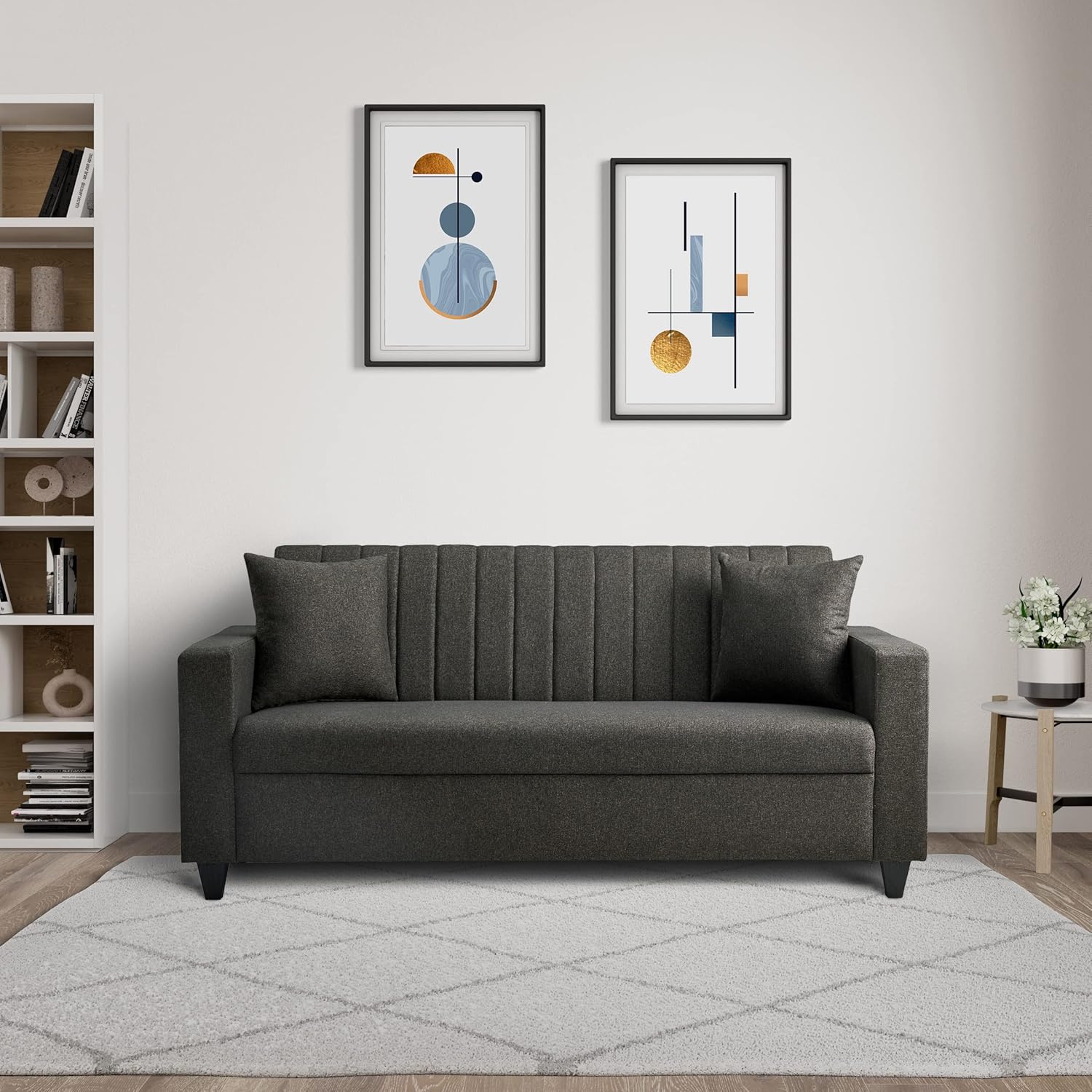 Amazon Brand Solimo Mylia 3 Seater Sofa (Fabric, Brown) Amazon.in