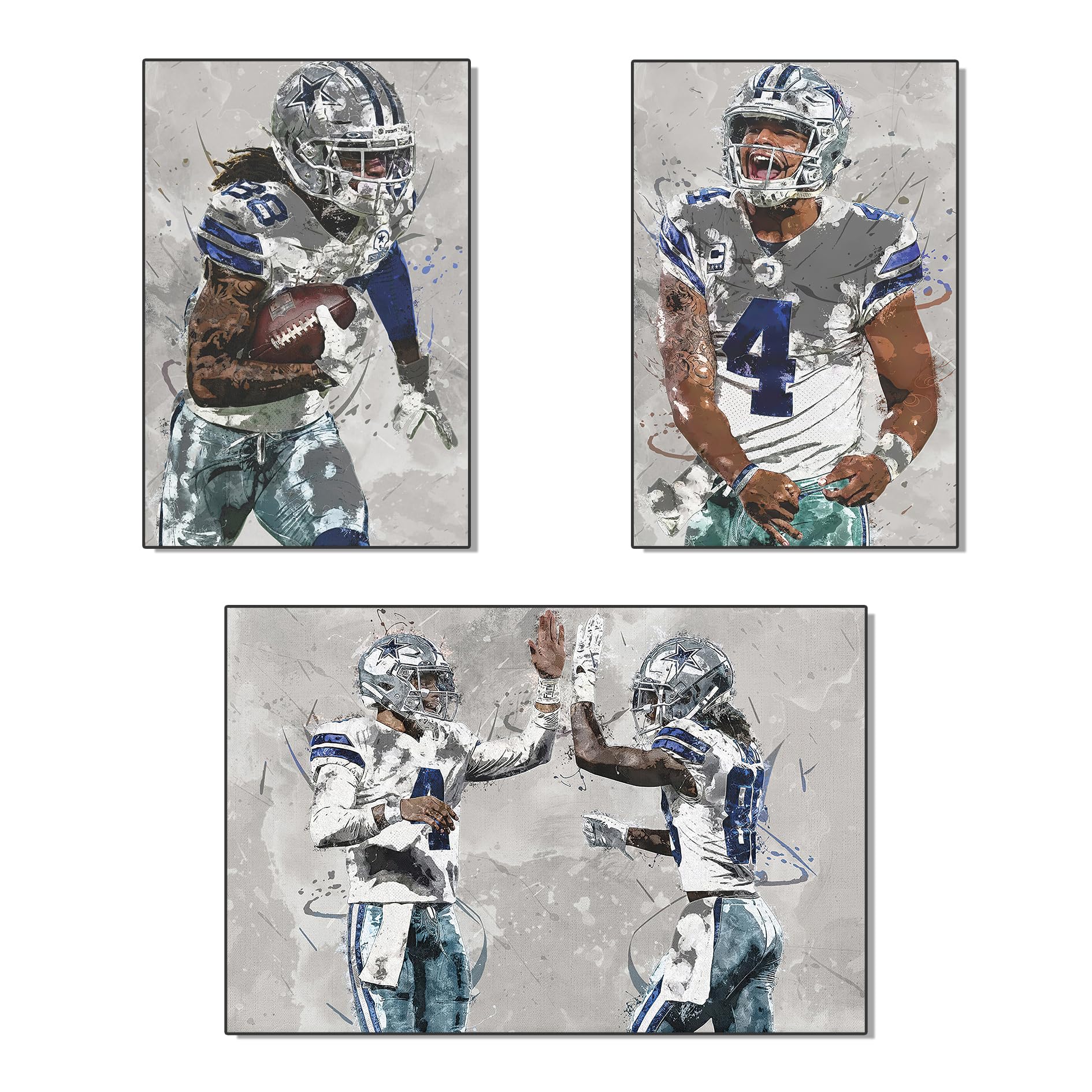 PURERIN Dak Prescott CeeDee Lamb 3 Pieces Unframed Printed Art (08x12 inches) Canvas Posters Sports Wall Decor Living Room Bedroom Decor Office Decor Gifts