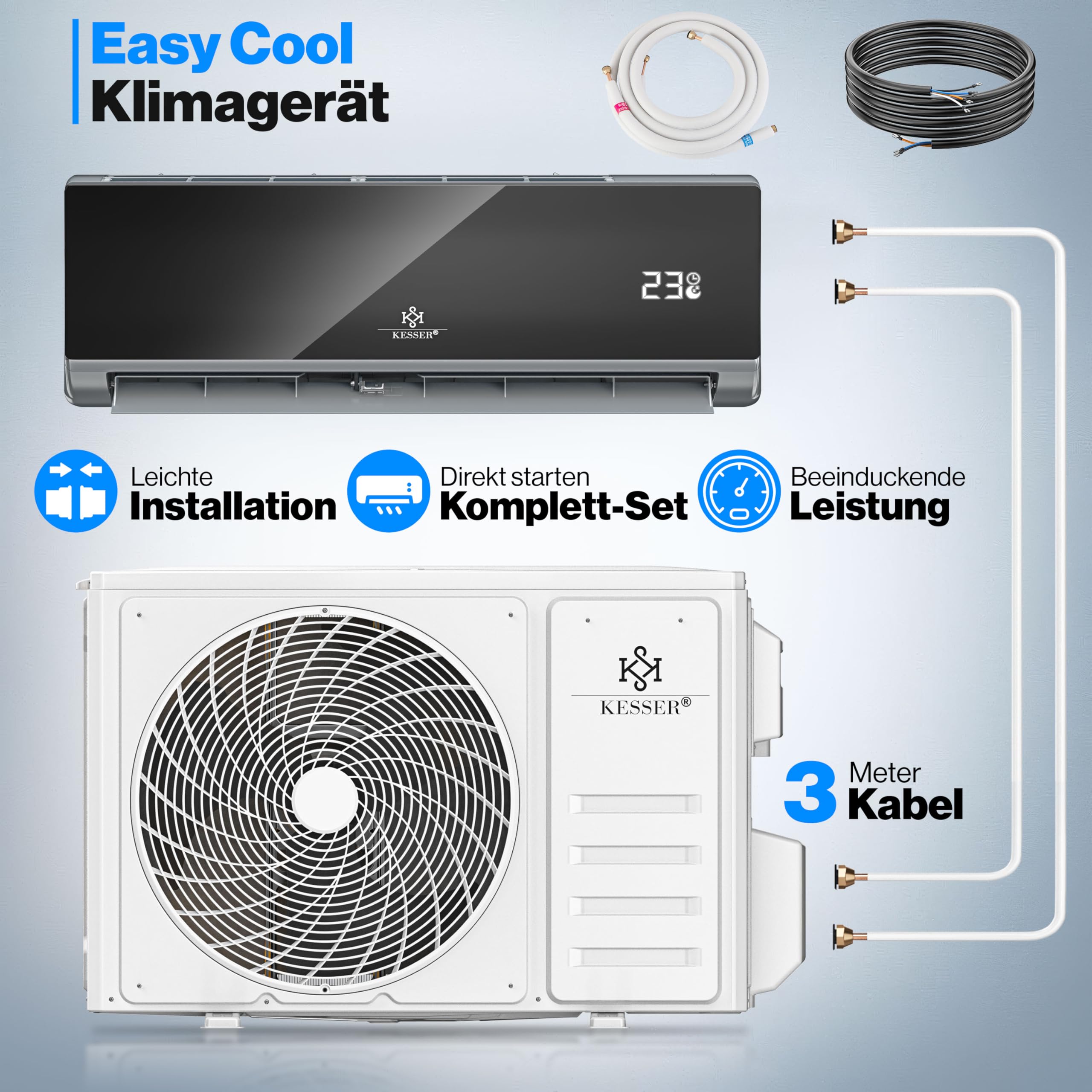 KESSER Klimaanlage Split 18000 BTU/h 5300W WiFi App Kühlen Heizen A++ A+ R32 Fernbedienung Anthrazit