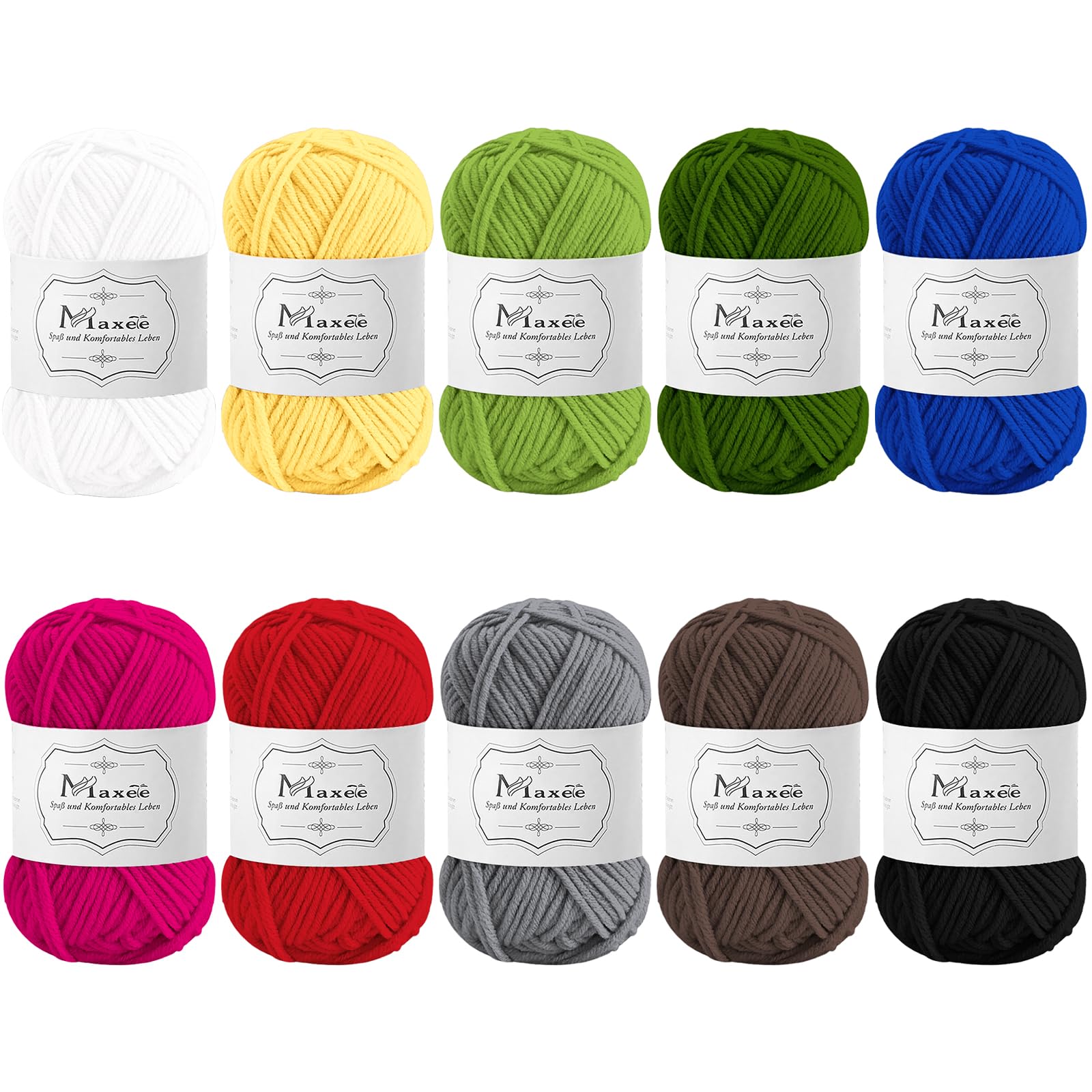 Maxee Häkelgarn 500g (50g*10 Farbe), Acryl Wolle Zum Stricken, Garn zum Häkeln und Stricken, Hand Knitting Yarn Set, Handstrickgarn Baumwollgarn für Häkeln, Wolle zum Stricken und Kunsthandwerk