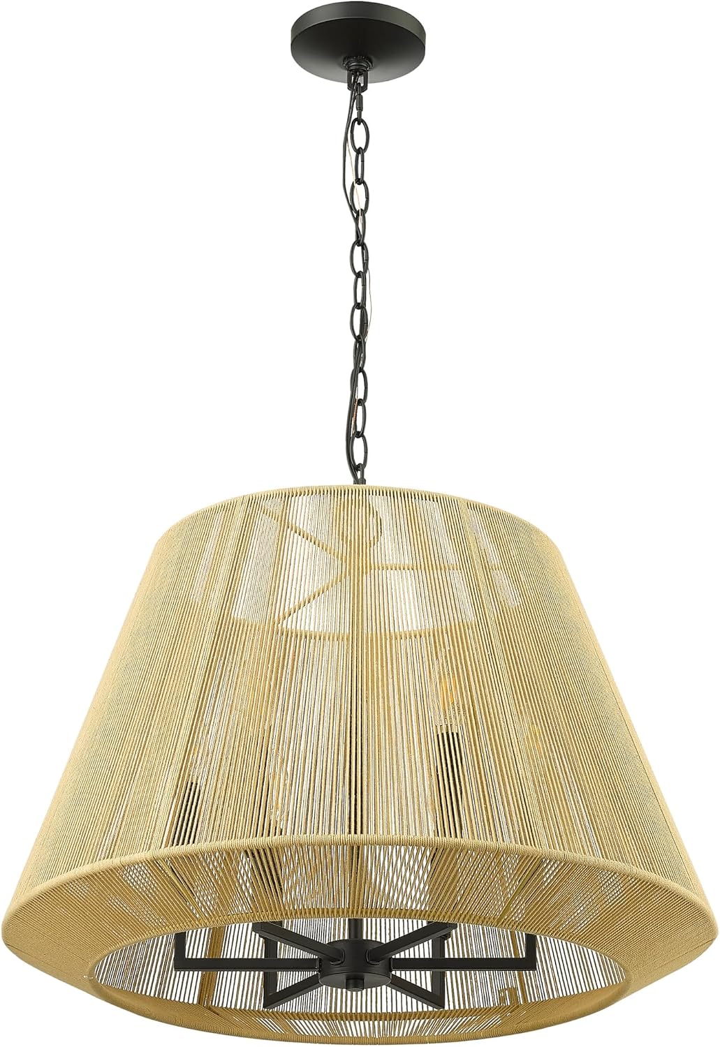 ML Lighting | Sterling Collection | 20606-MB | 6 Light Pendant in Matte Black Finish with Cotton Twine Shade | Perfect for Kitchens, Dining Rooms, Living Rooms, Entryways, Hallways