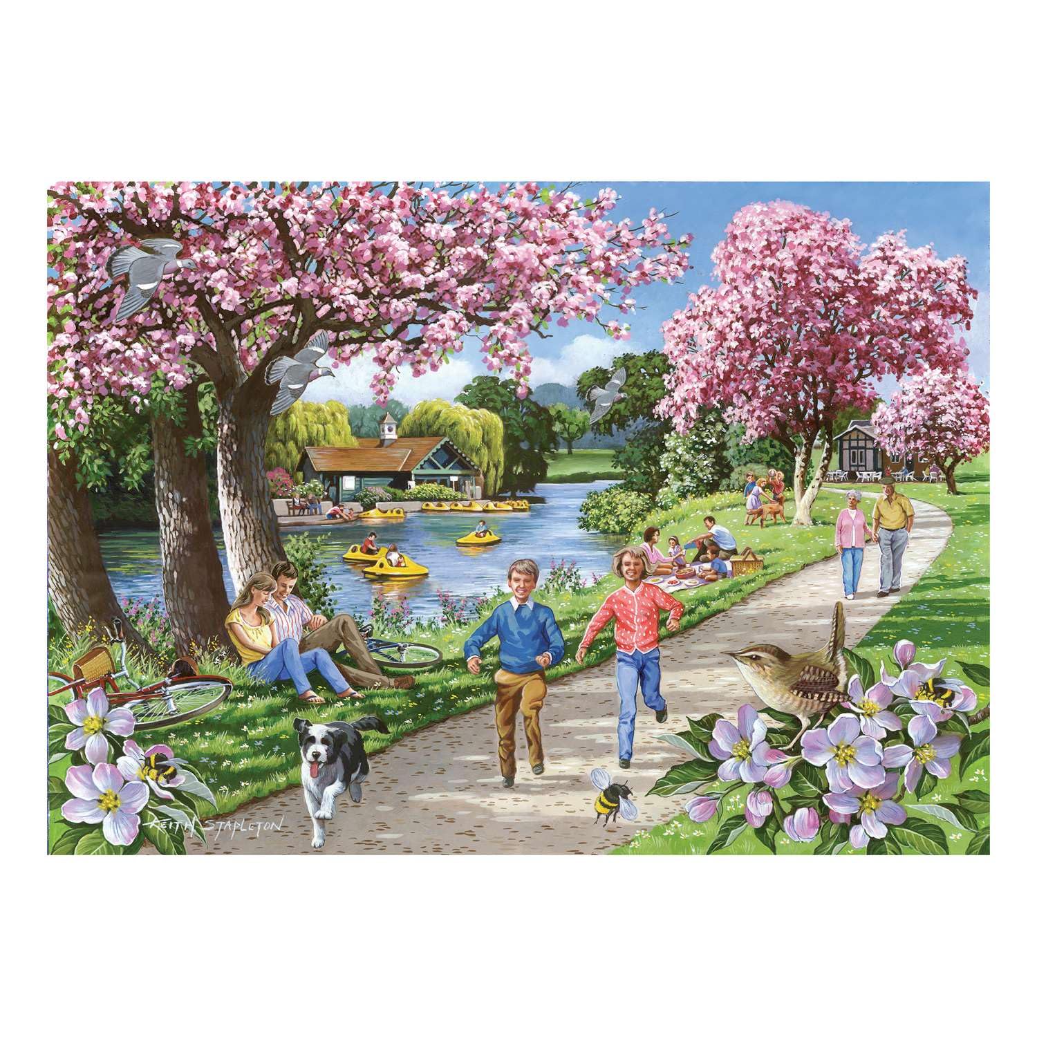 The House of Puzzles Apple Blossom Time Jigsaw, 1000 Piece Jigsaws for Adults Artist Illustrated, Scenic Landscape