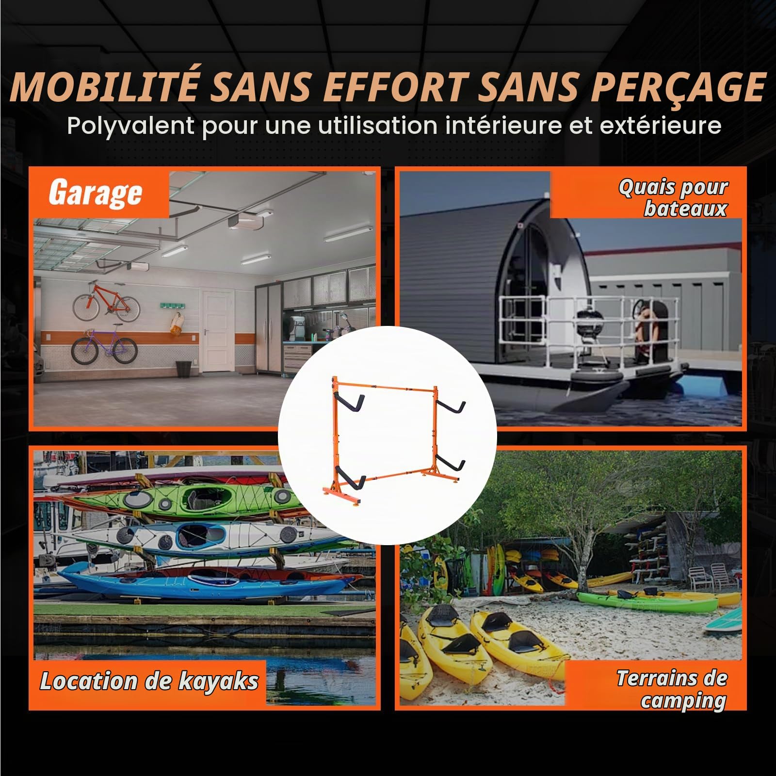 VEVOR Support pour Kayak Autoportant, Porte-kayak Capacité 2PCs Canoë Paddle SUP, Rack pour Planche à Pagaie en Acier Robuste avec Bras Rembourrés Largeur Réglable, Charge 79 kg, pour Rangement Surf