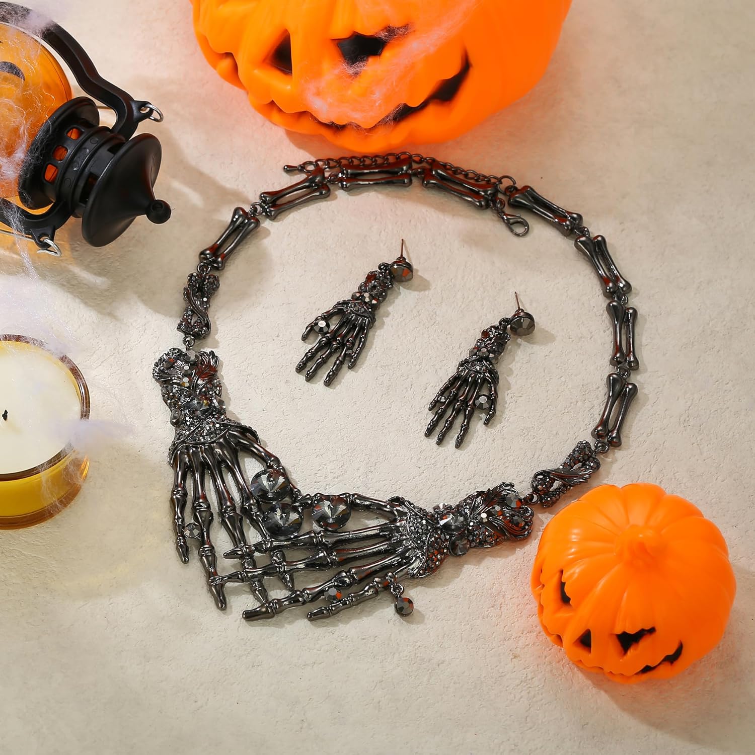 EVER FAITH Austrian Crystal Halloween Skeleton Hand Skull Necklace Earrings Set - Image 5