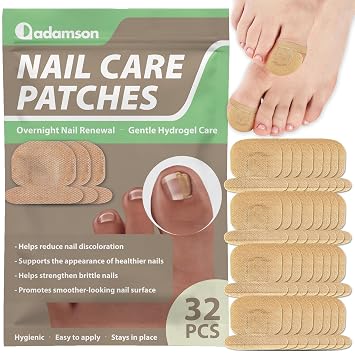 Adamson Renewal Nail Patches for Toenails Overnight Nail Care Patches with Hydrogel Technology, Helps Improve Nail Appearance, Reduce Discoloration & Strengthen Brittle Nails, 32 Count