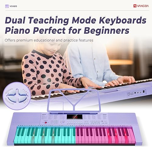 Miniatura 17 de Vangoa VGK611 - Teclado eléctrico para principiantes, teclado de música portátil de 61 teclas con mini teclas iluminadas, piano electrónico