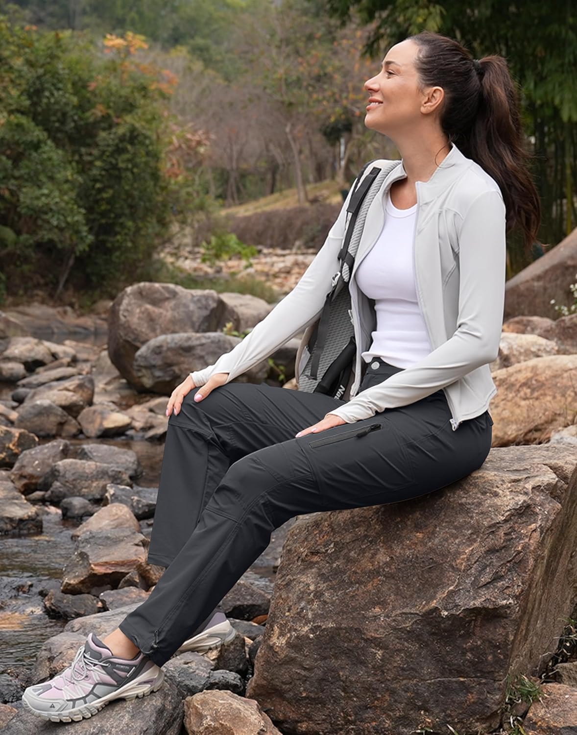 Women's Hiking Cargo Pants Quick Dry Lightweight UPF 50+ Water Resistant Outdoor Travel Work Pants 6 Pockets - Image 3