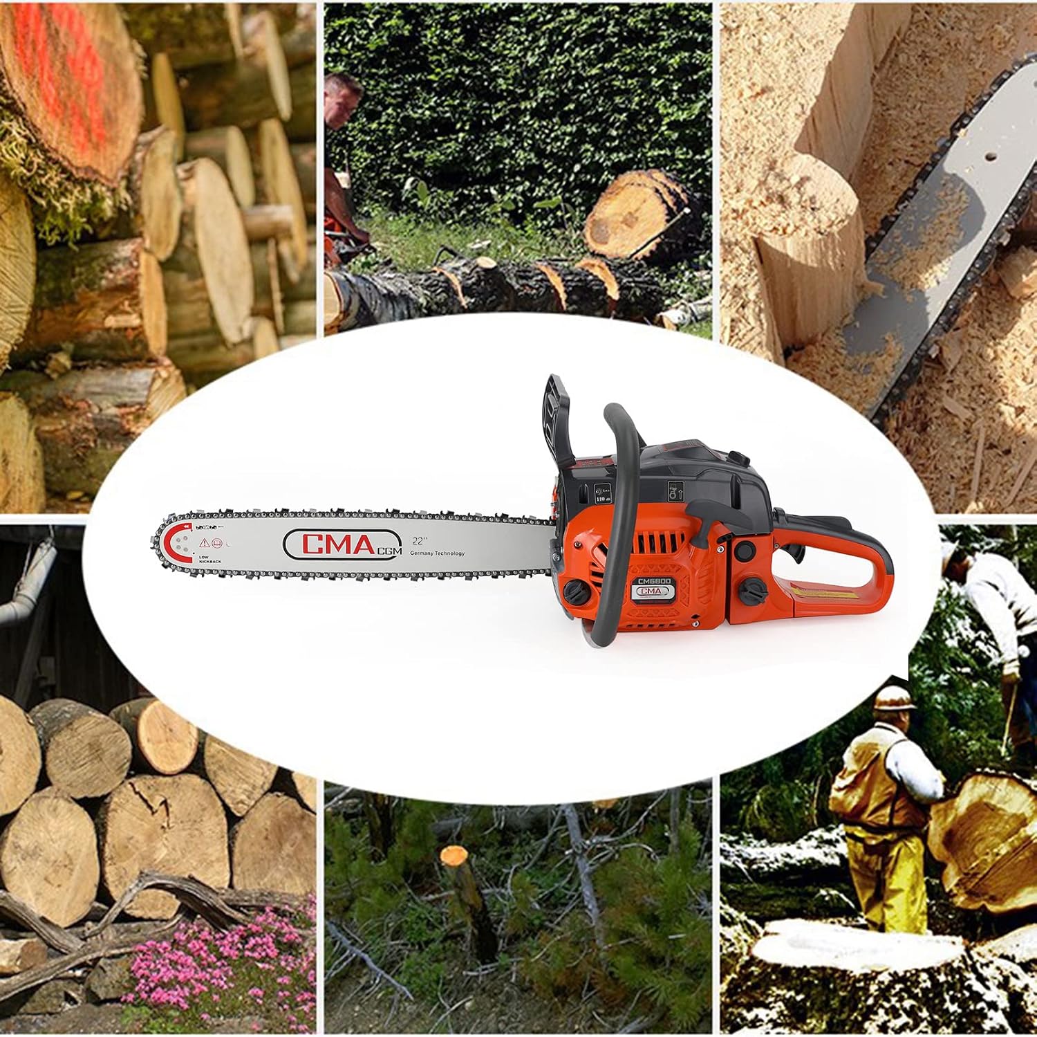 Topteng Gas Chainsaw 22 Inch 68cc, Chainsaw Gas Powered Cutting Wood Gas Sawing Aluminum Crankcase Chain Saw 22"