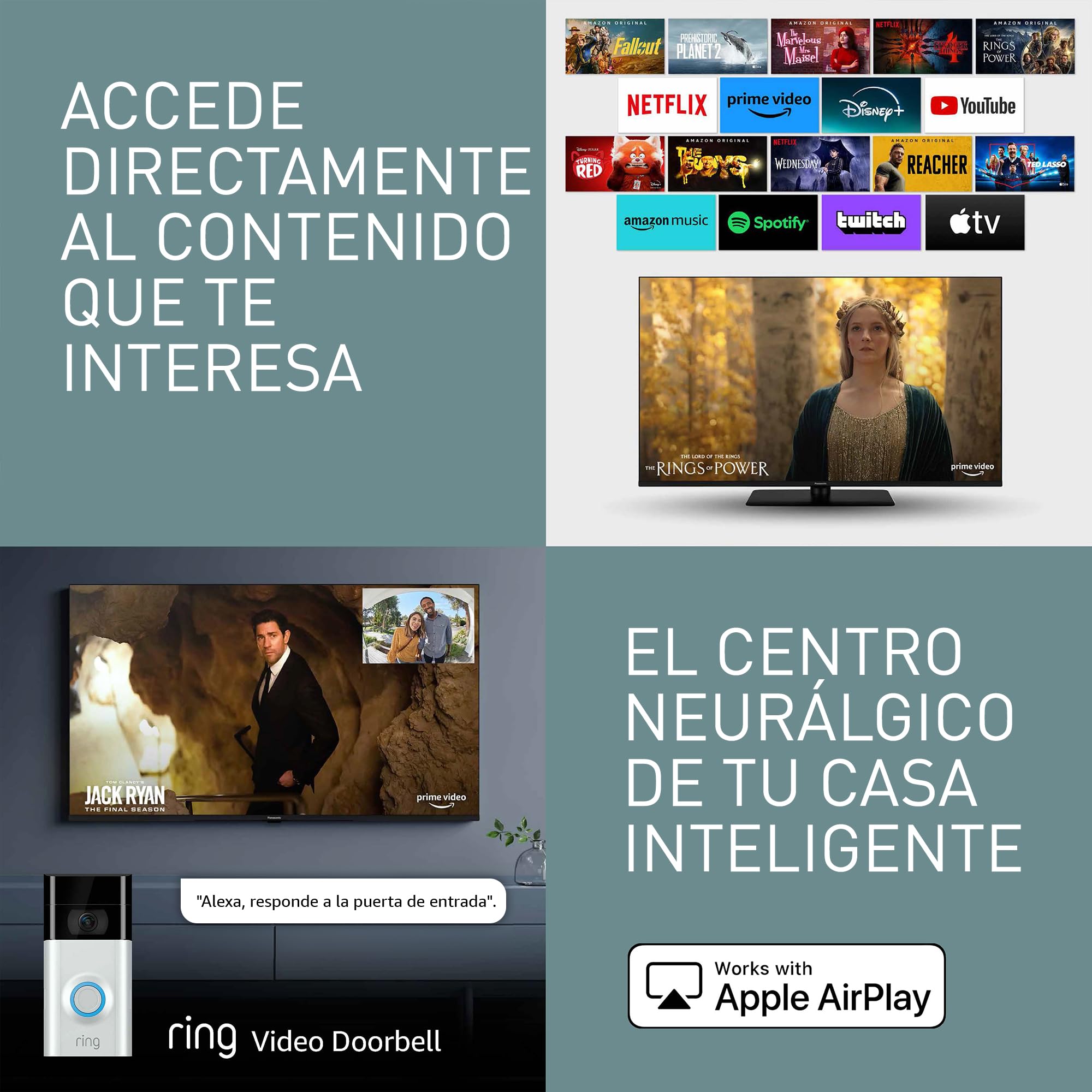 Panasonic Premium TV-43W80AEZC, Serie W80 43 Pulgadas 4K Ultra HD QLED Smart TV, Fire TV, Dolby Vision y Atmos, Modo De Juego Extremo, Control por Voz de Alexa, Airplay, Negro