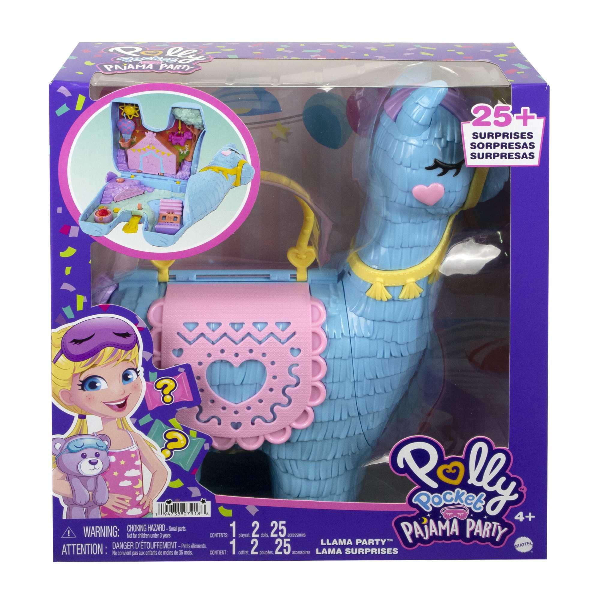 Polly Pocket Grand Coffret Lama Surprises Soirée Pyjama, 25 Surprises (Dont 2 Mini-Figurines), thème Camping de Luxe/soirée Pyjama, Jouet Enfant, Dès 4 Ans, HHX74