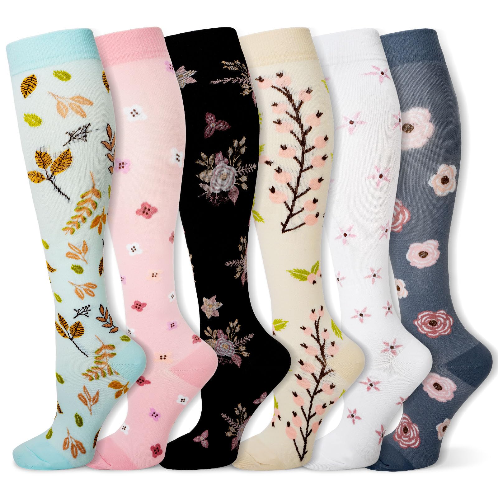 LEOSTEP 6 pares de calcetines de compresión para hombres y mujeres, soporte diario para viajes, trabajo y estilo de vida activo, calcetines respirables cómodos