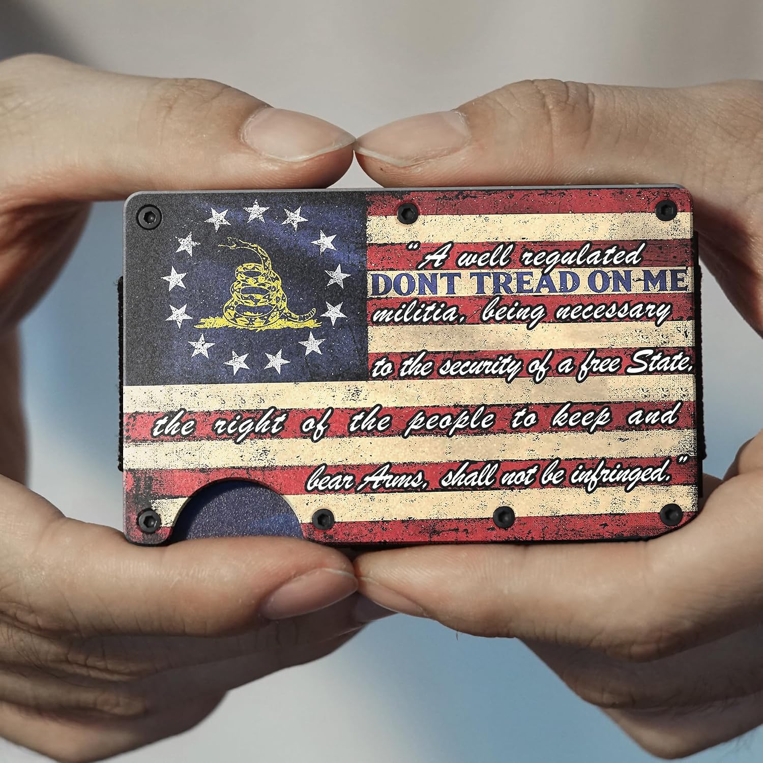 CREWZ Custom Dont Tread On Me Gadsden American Flag Minimalist Rfid Wallet For Men - Aluminum Credit Card Holder Front Pocket Slim Money Clip Accessories Gifts For Men 2nd Amendment Patriot