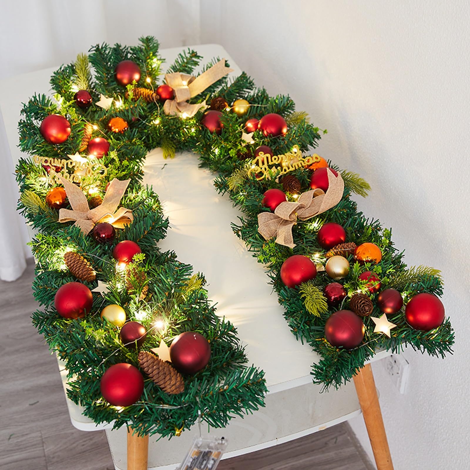 OPFdfhDFH Christmas wreaths, 6 Feet Christmas Garland with Lights, for Stairs Railing, Vine, for Mantle, Decorations for Indoor Outdoor Home(A)