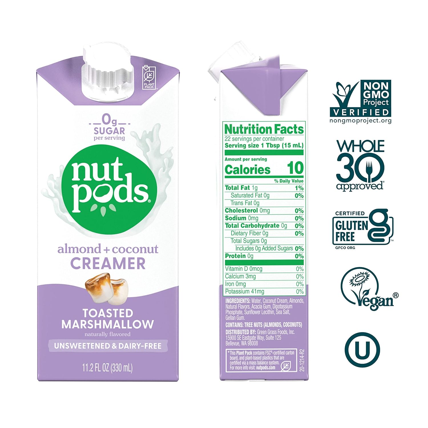 nutpods Non Dairy Coffee Creamer Bundle: a 4 pack of French Vanilla creamer and a 3 pack of Toasted Marshmallow creamer.