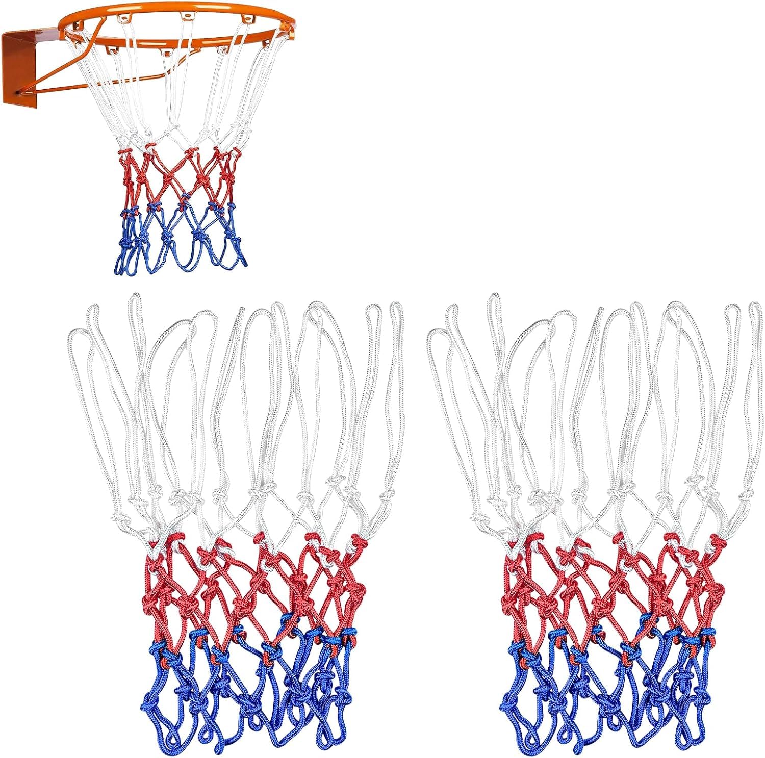 Red de baloncesto, 3 piezas de red de repuesto profesional, resistente a la intemperie, red para balones, para uso interior o exterior, 12 trabillas