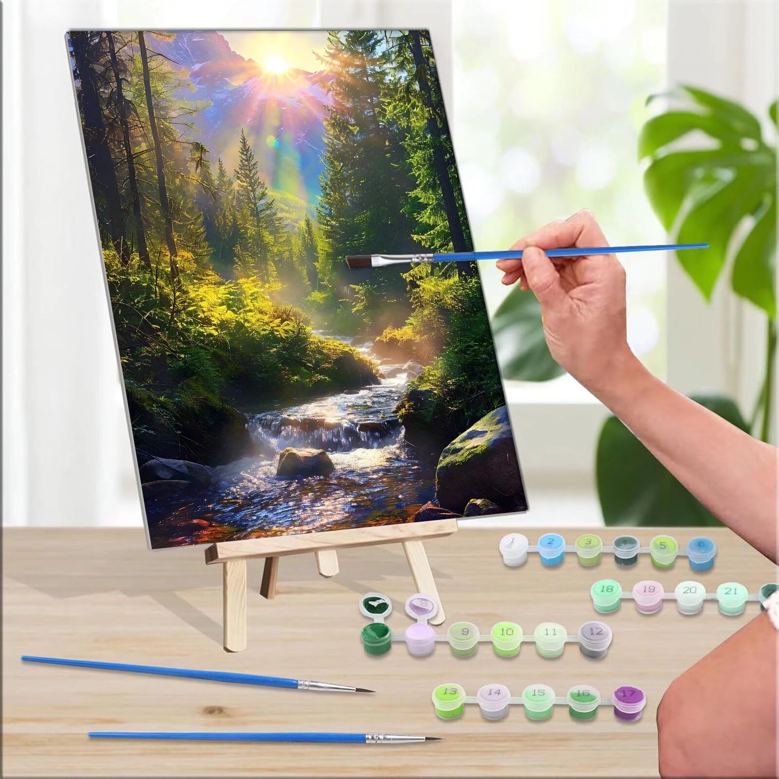 Kit de Pintura por Números, Bosque Arroyo Pintar por Numeros Adultos, DIY Paint By Numbers Kit Pintura Niños, con Pinceles y Pinturas Acrilicos, Lienzos para Pintar Pinturas (Sin Marco) 80x110cm M-888