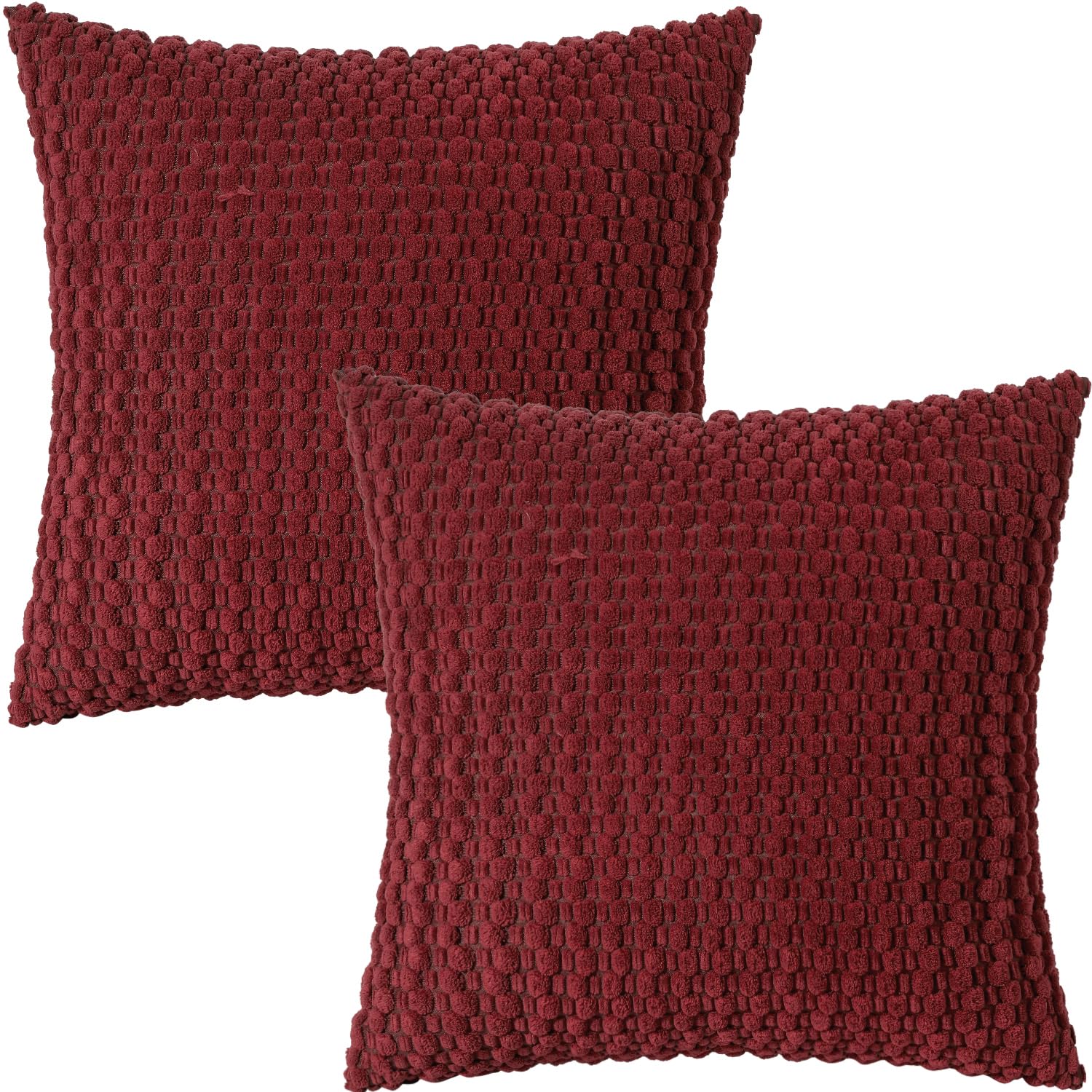 Tennove Cushion Covers 50x50cm Decorative Modern Wine Red Pillow Cases Pack of 2 Corduroy Boho Soft Throw Pillow Covers Square Pillowcases for Sofa Living Room Bed Home Decor
