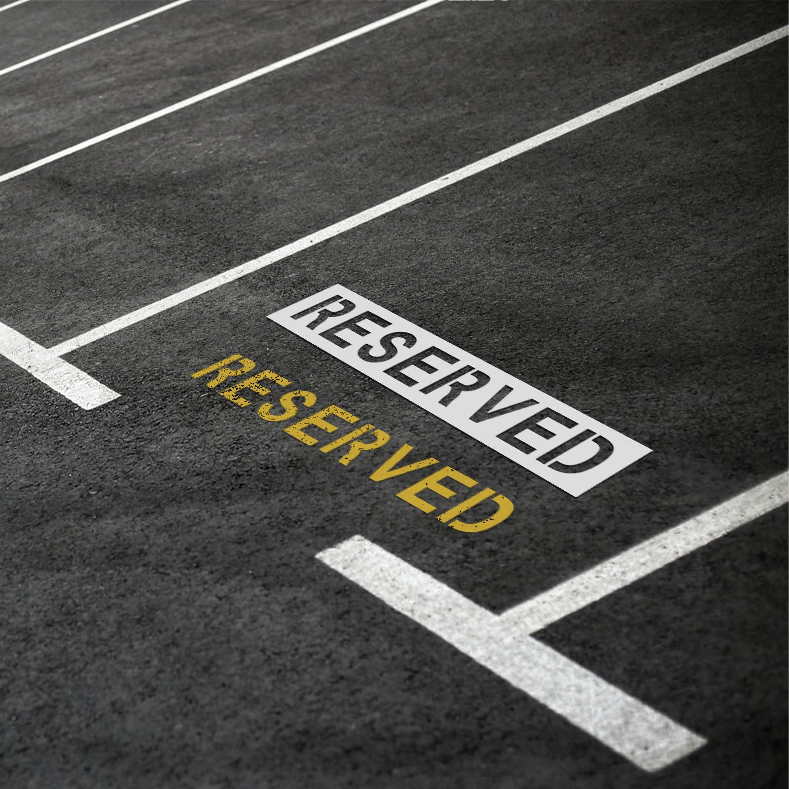 2 stencil con scritta "Reserved", 73 x 15 cm, con scritta "Reserved Parking Sign", per pittura a spruzzo, riutilizzabile, modello riservato per parcheggio, cemento, cordolo e asfalto