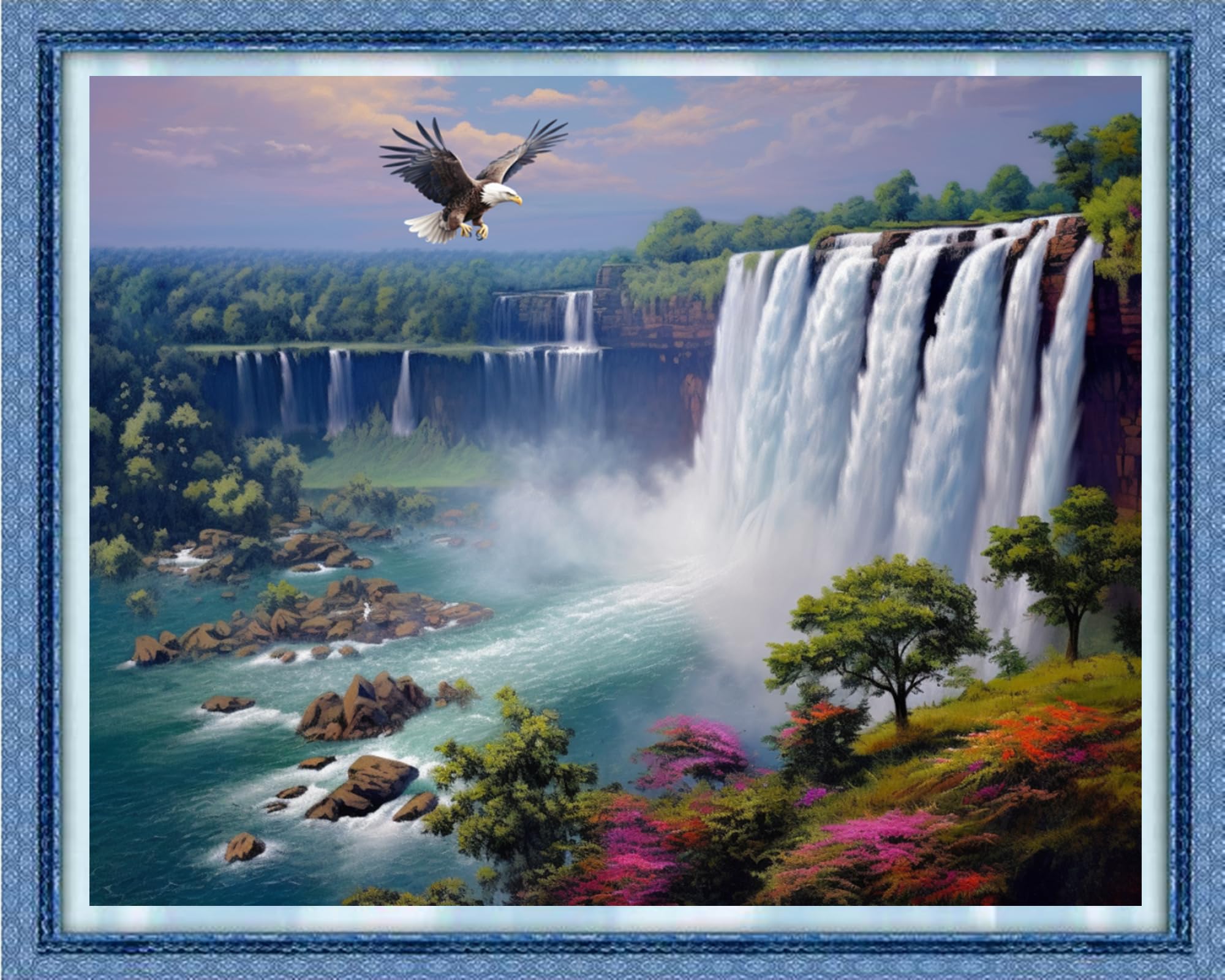 DMCVIVR Stamped Cross Stitch Kits for Beginners Adults Needlepoint Kits for Beginners Embroidery Kits for Adults Crossstitch Kit for Beginners 11CT-Waterfall Eagle 16x20 inch