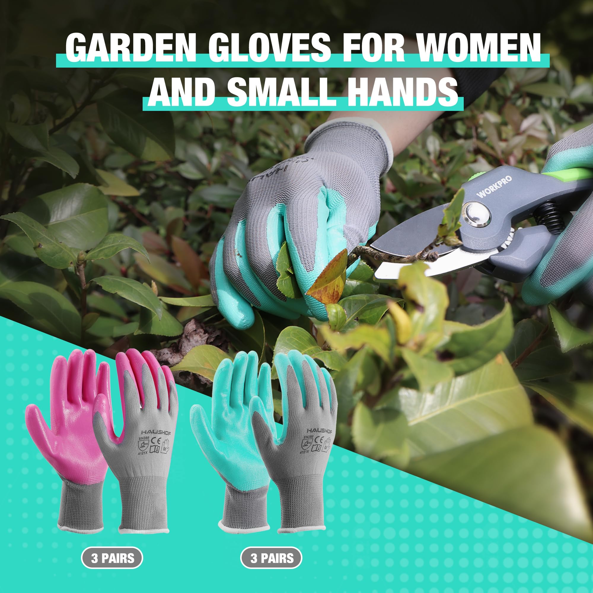 HAUSHOF Garden Gloves for Women and Smaller Hands Nitrile Coated Breathable Work Gloves for Gardening 6 works - Image 2